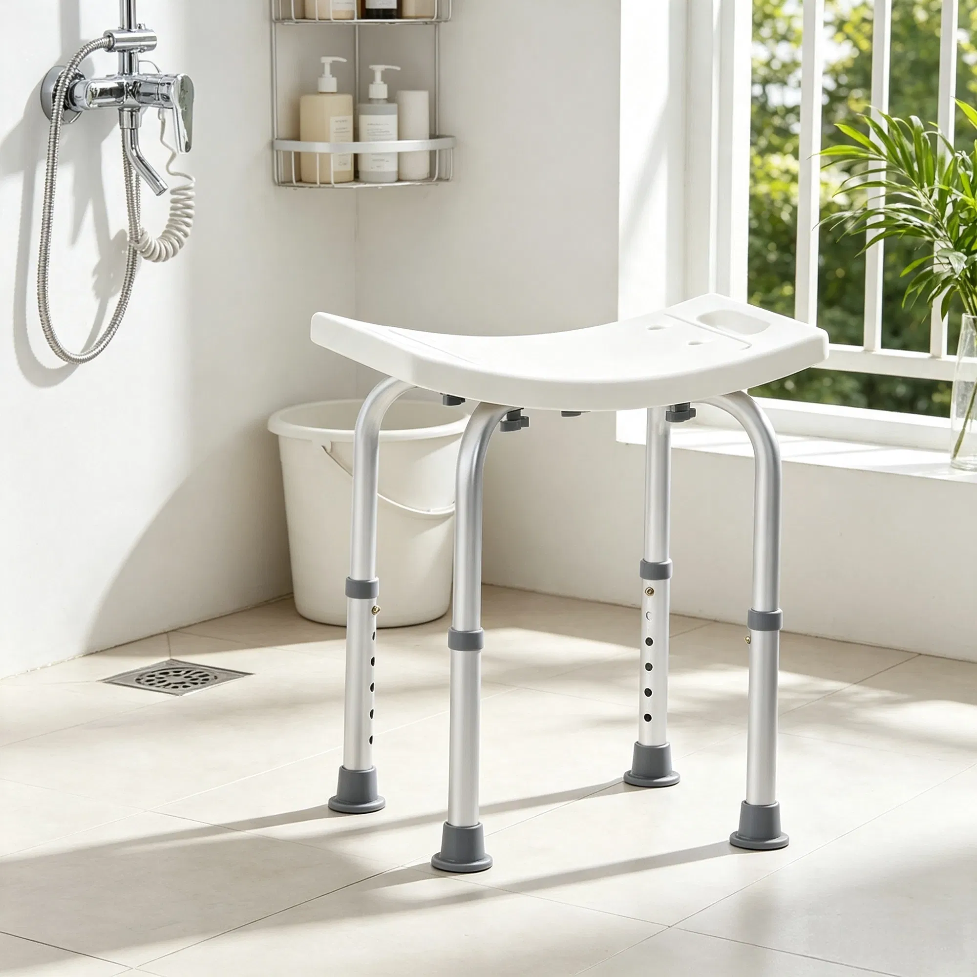 Shower Chair, Adjustable Height Shower Stool with Built-in Handles, Non-Slip Bath Bench Seat for Inside Shower or Tub, 350 lbs Capacity, for Elderly, Disabled & Handicap photo 4