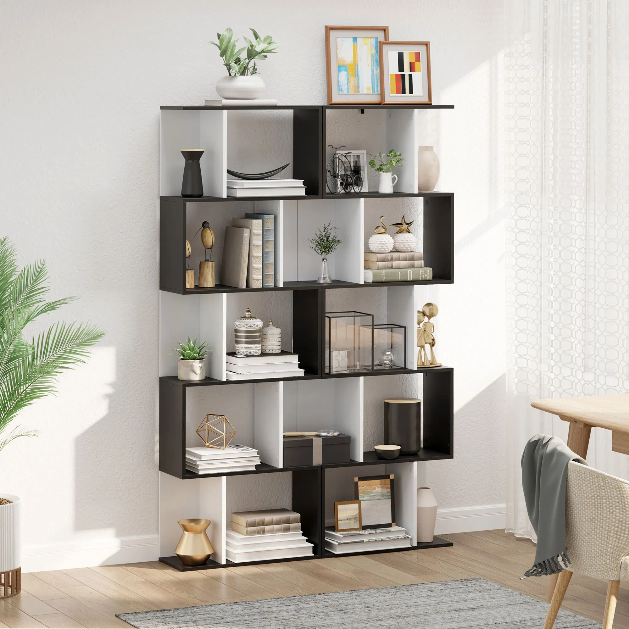 Modern Bookcase 5-Tier Display Shelf Storage Shelf Room Divider Living Room Home Office Furniture, Black photo 3