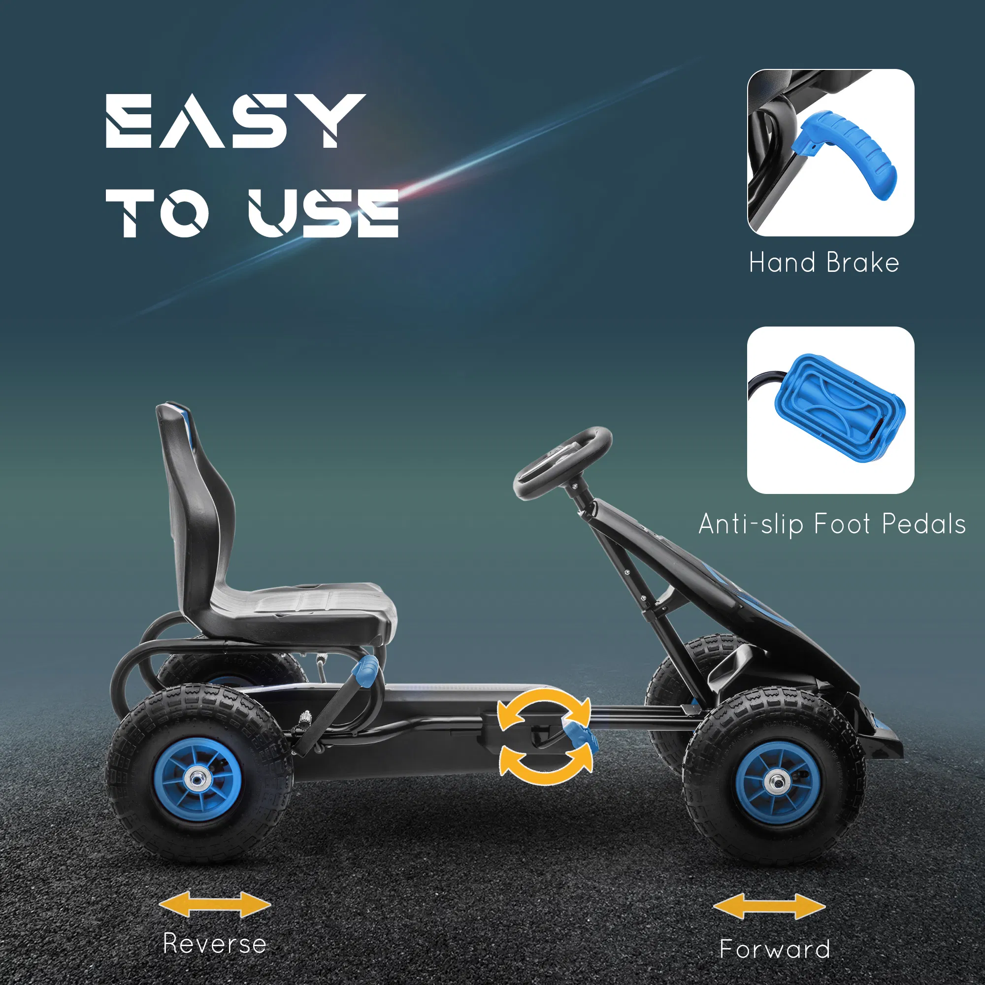 Kids Pedal Go Kart, Ride On Toys for Boys Girls with Ergonomic Adjustable Seat, Rubber Wheels Shock Absorb, Safety Hand Brake, Ages 5-12 Years Old, Blue photo 6