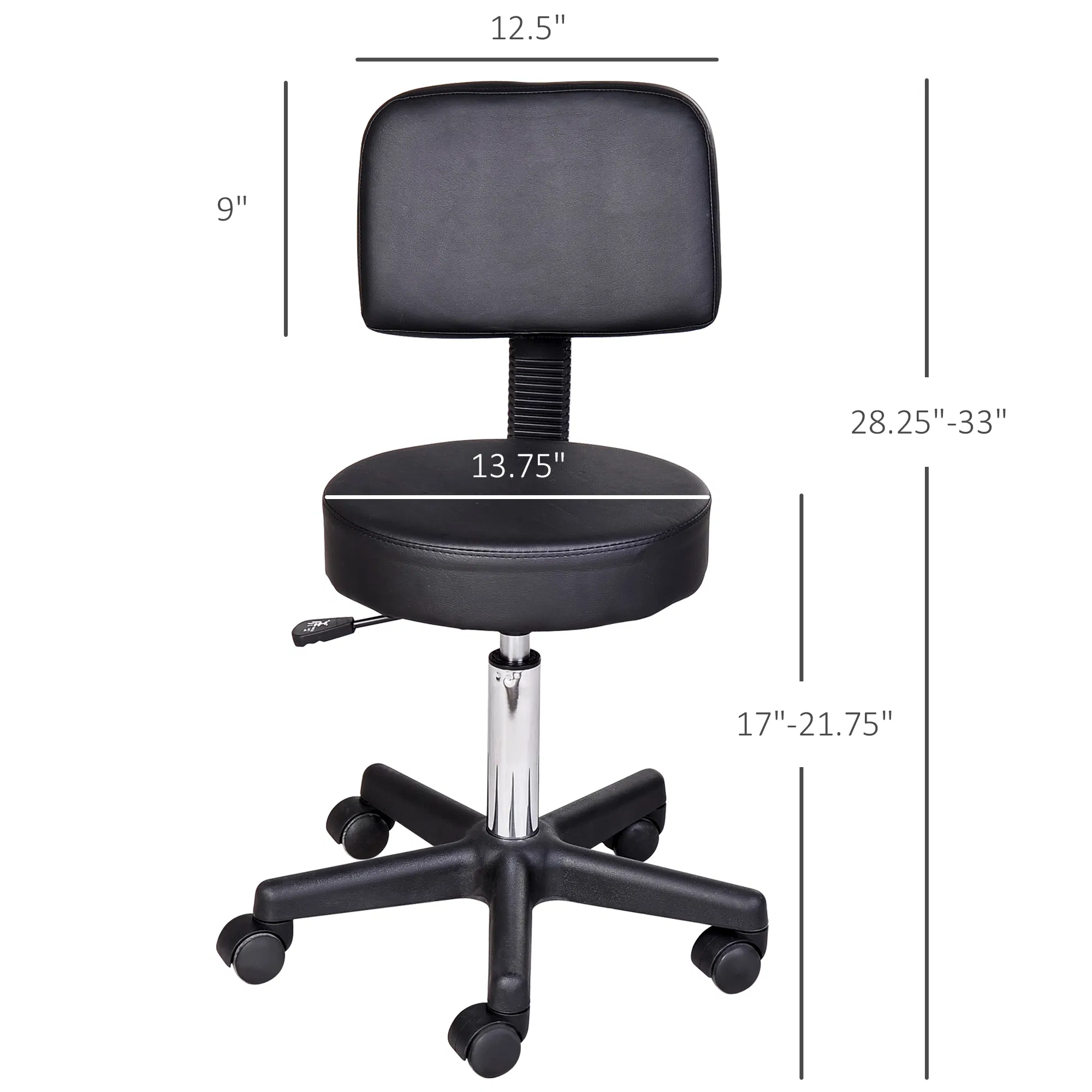 Rolling Stool Comfort: PU Leather Adjustable Swivel Drafting Stool with Back for Salon, Spa, Massage, Black Seating photo 3