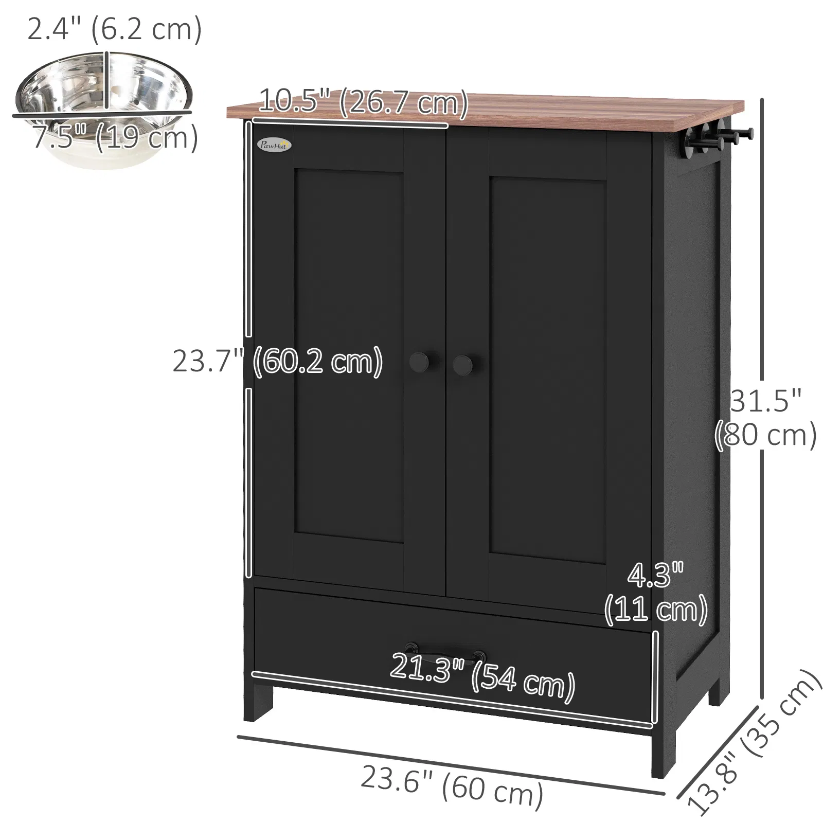 Pet Food Storage Container Dog Feeding Station w/ Adjustable Panel, Hooks, for Medium Sized Dogs, Black photo 4