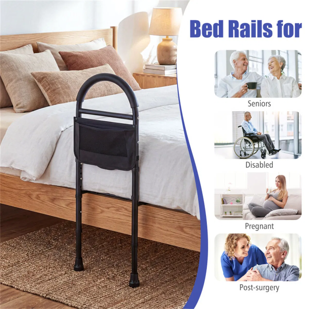 Height Adjustable Bedside Safety Rail, Tool-Free Assembly Bed Assist Bar with Anti-Slip Legs for Elderly Adults photo 2