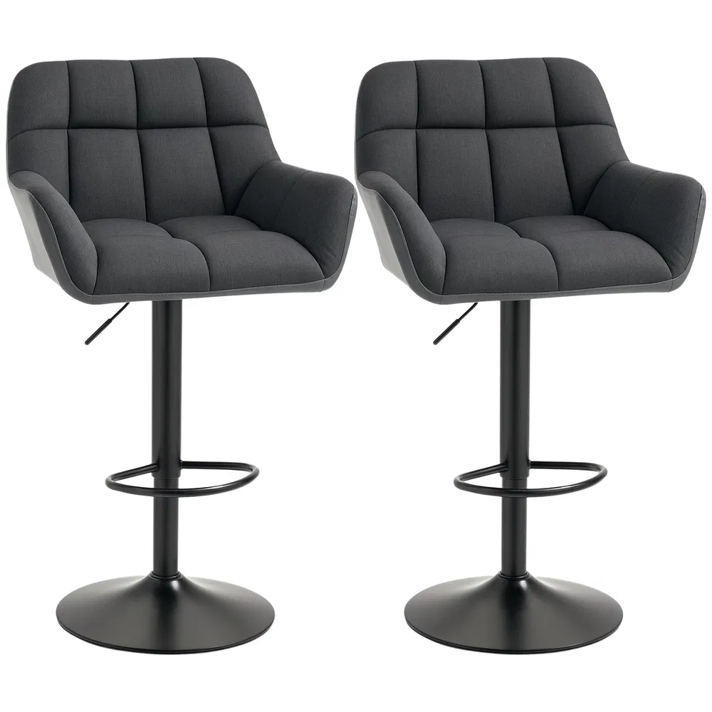 Swivel Barstools Set of 2 Adjustable Bar Stools with Footrest Armrests and PU Leather Back for Dining Room Black, Grey photo 7