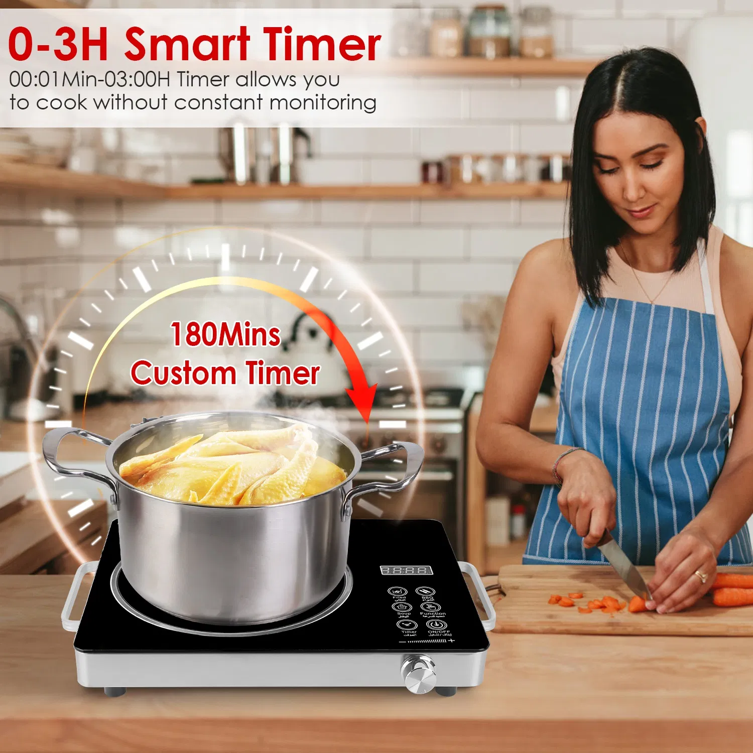 Portable Electric Single Burner Cooktop 3500W 110V, Heat-Resistant Glass Surface (Easy to Clean) with Side Handles, 4 Preset Cooking Modes for Camper/Studio/Dorm photo 4