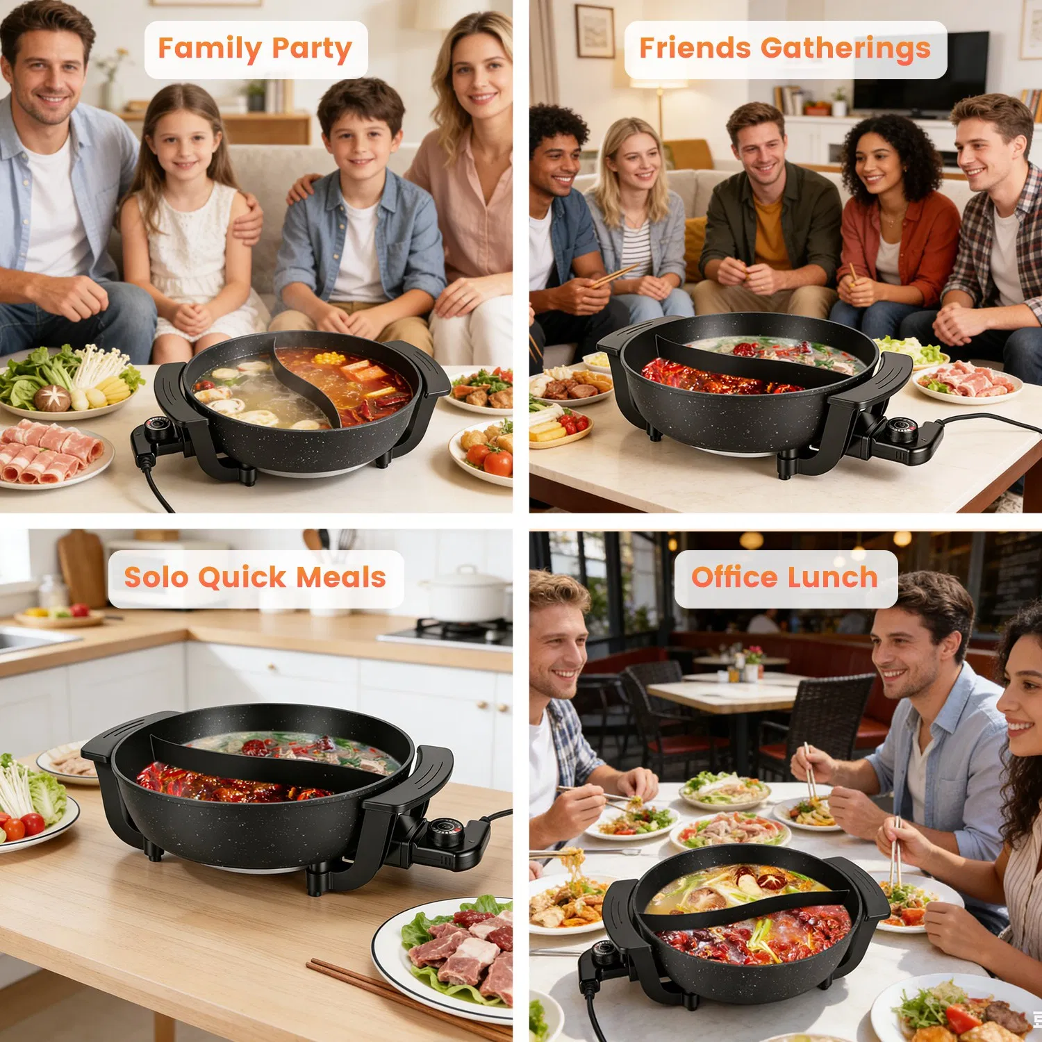 6L Electric Hot Pot with Divider 1100W Dual-Flavor Pot Shabu Shabu Pot Non-Stick with 5-Temp Control for Shabu Shabu Fondue Perfect for Family Gatherings & Parties photo 5