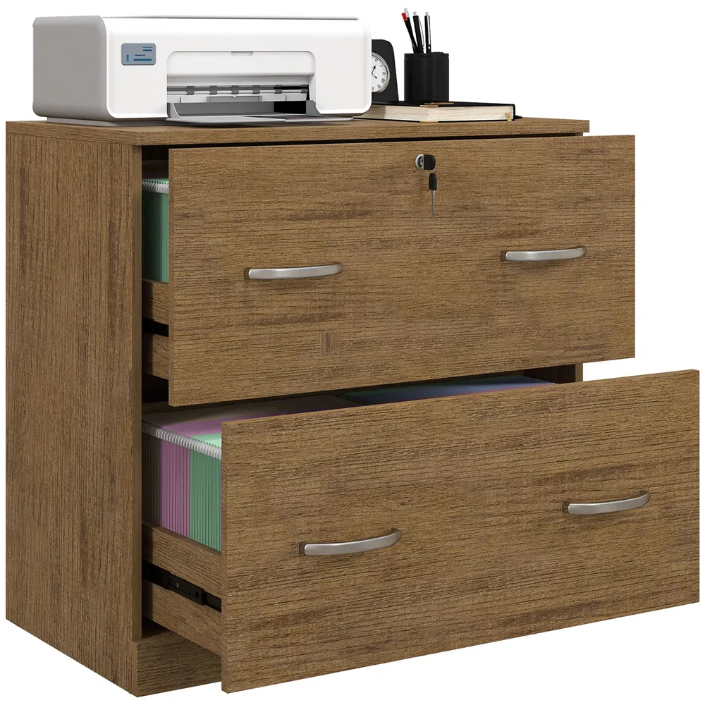 2 Drawer File Cabinet with Lock, Office Filing Cabinet, Hanging Bar for Letter Size, Home Office, Light Brown photo 7