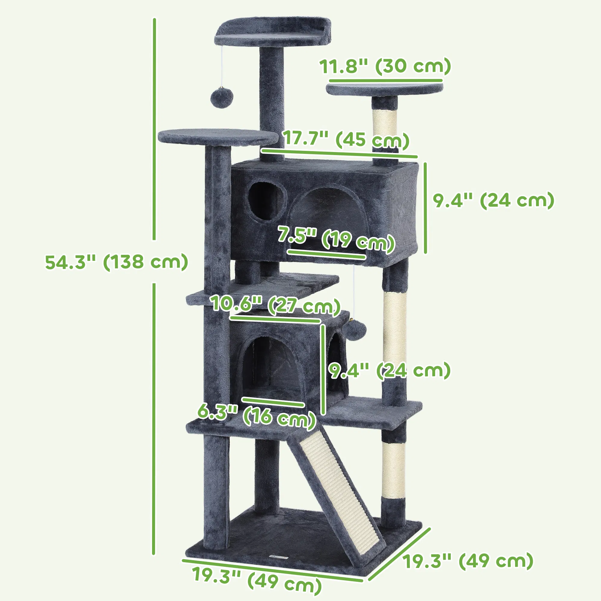 54" Cat Tree, Multi-Level Cat Tower with Scratching Posts, Cat Condos, Bed, Platforms, Ramp, Toy Ball, Dark Grey photo 3