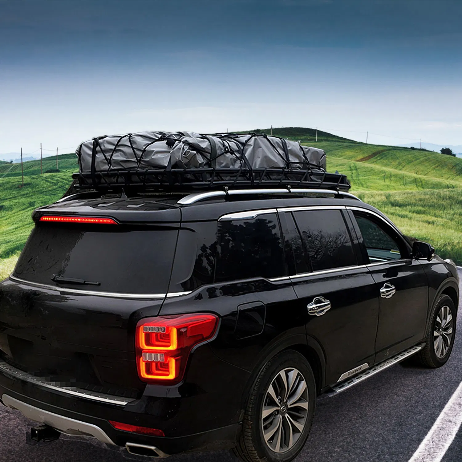 63x39x6.3in Universal Roof Rack Cargo Carrier Car Top Luggage Holder Basket with Hook Strap Elastic Net photo 3