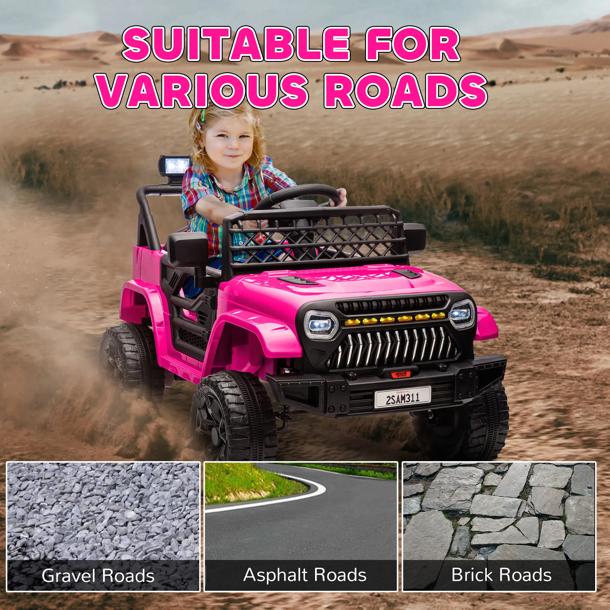 12V Ride on Truck, Electric Car for Kids with Remote Control, Suspension, 3 Speeds, USB Music Headlights, Pink photo 5