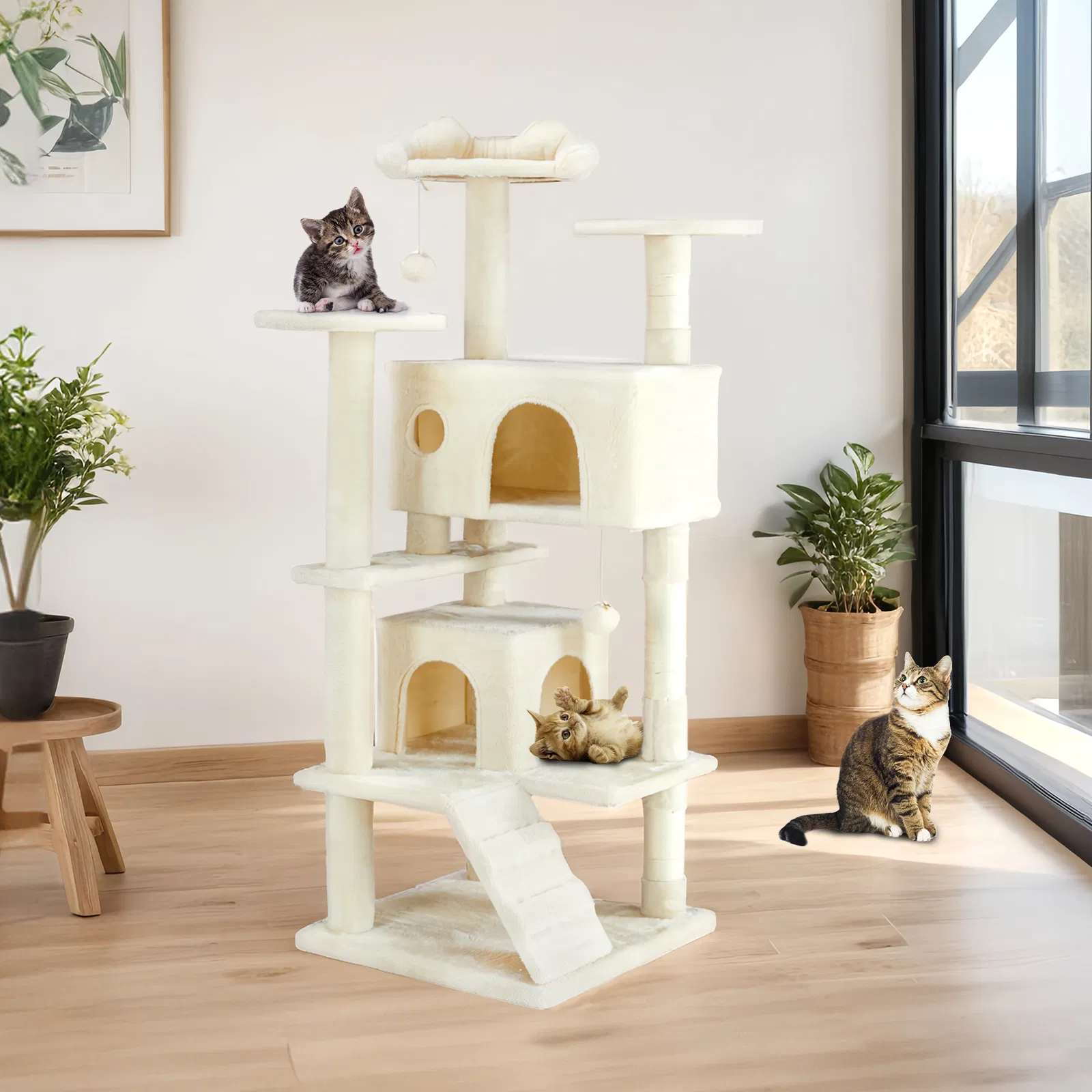 Multi-functional cat tree house cat climbing frame, lounge and recreation area detachable toy, 54in photo 3