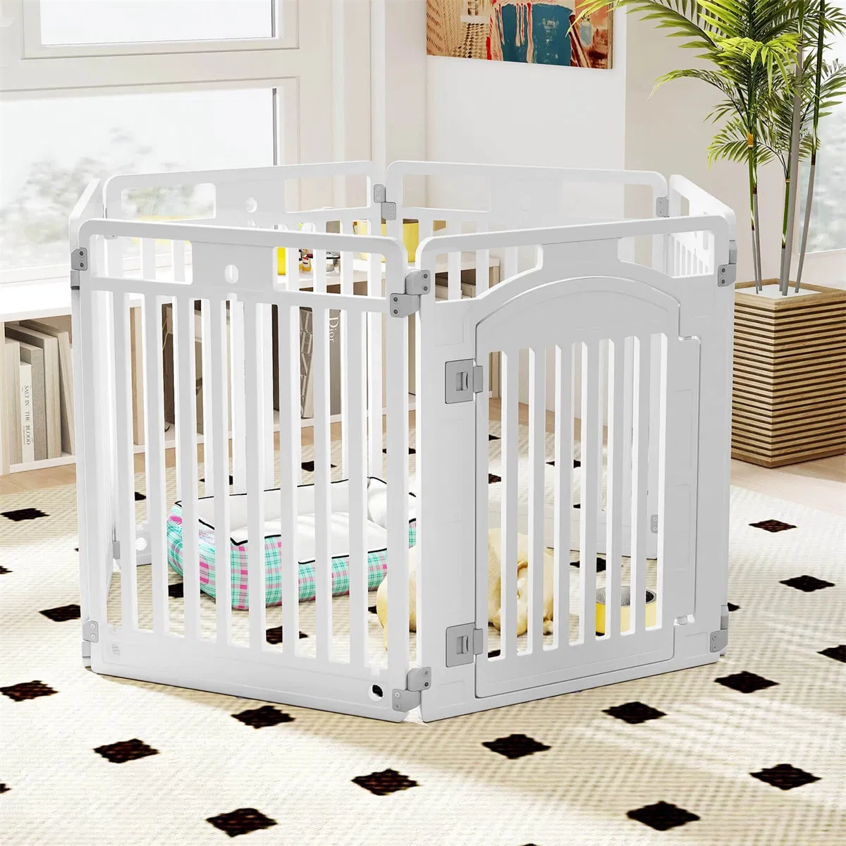 6-Panel HDPE Dog Playpen - Convertible Design (Playpen/Fence), Lockable Door, Suction Cups + Ground Stakes photo 7