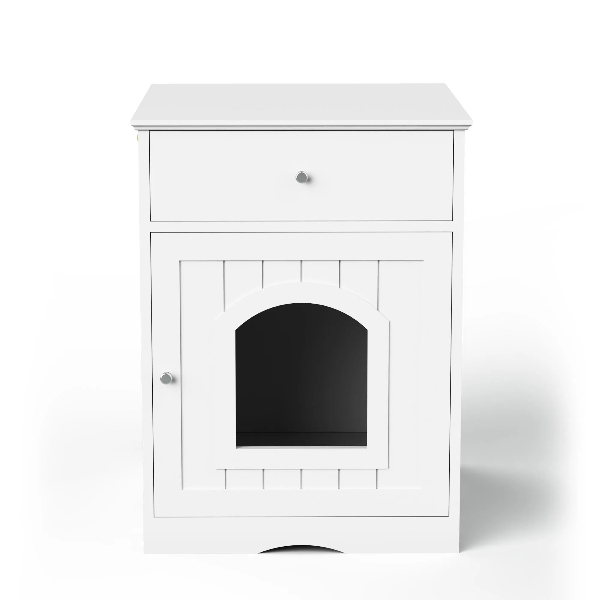 Wooden Pet House Cat Litter Box Enclosure with Drawer, Side Table, Indoor Pet Crate, Cat Home Nightstand (White) photo 6