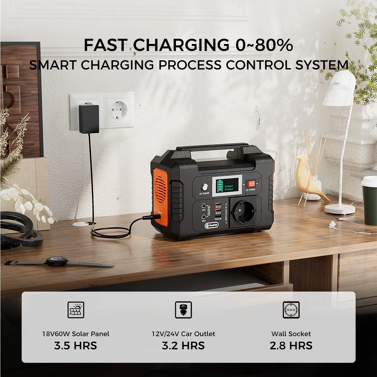 200W Portable Power Station, FlashFish 40800mAh Solar Generator with 230V AC Outlet/2 DC Ports/3 USB Ports, Backup Battery Pack Power Supply for CPAP Outdoor Advanture Load Trip Camping Emergency photo 5
