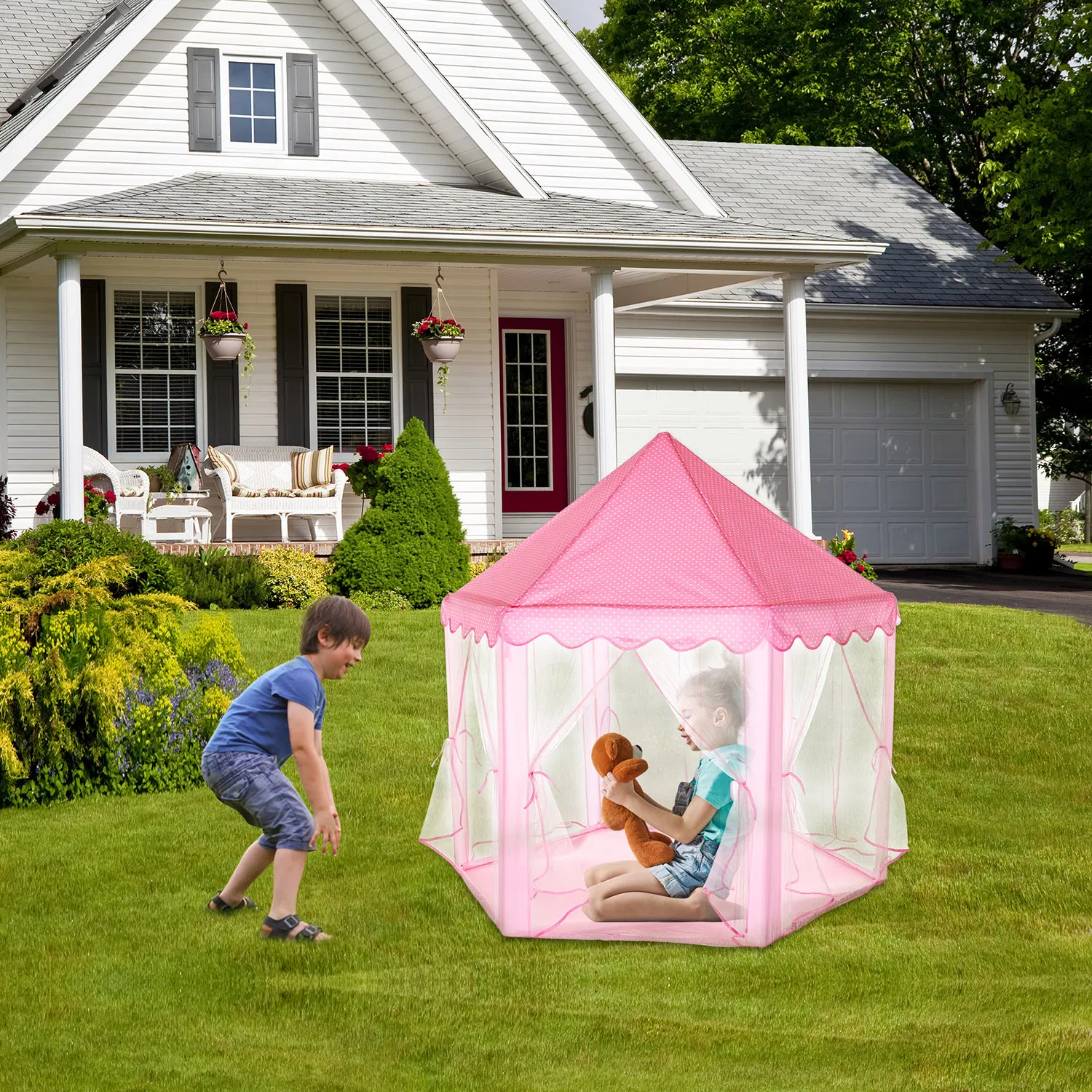 Princess Play Tent for Girls, Large Castle Playhouse with 6 Breathable Mesh Doors, Indoor Outdoor Play Tent for Backyard Garden Party, Sturdy Structure Easy Assembly, Gift for Kids Birthday photo 3