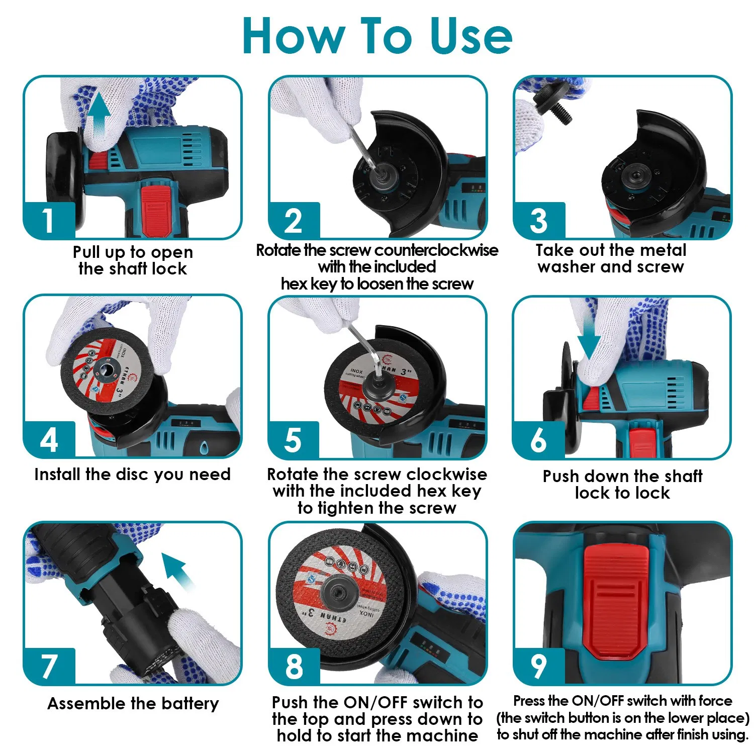 Cordless Mini Grinder Kit (3-Inch) - 19000RPM Pure Copper Motor, 2x12V 1100mAh Batteries, 90° Rotatable Guard - 4 Metal Cutting Wheels + Saw Blade + Sanding Disc for Metal/Wood/Tile Projects photo 2