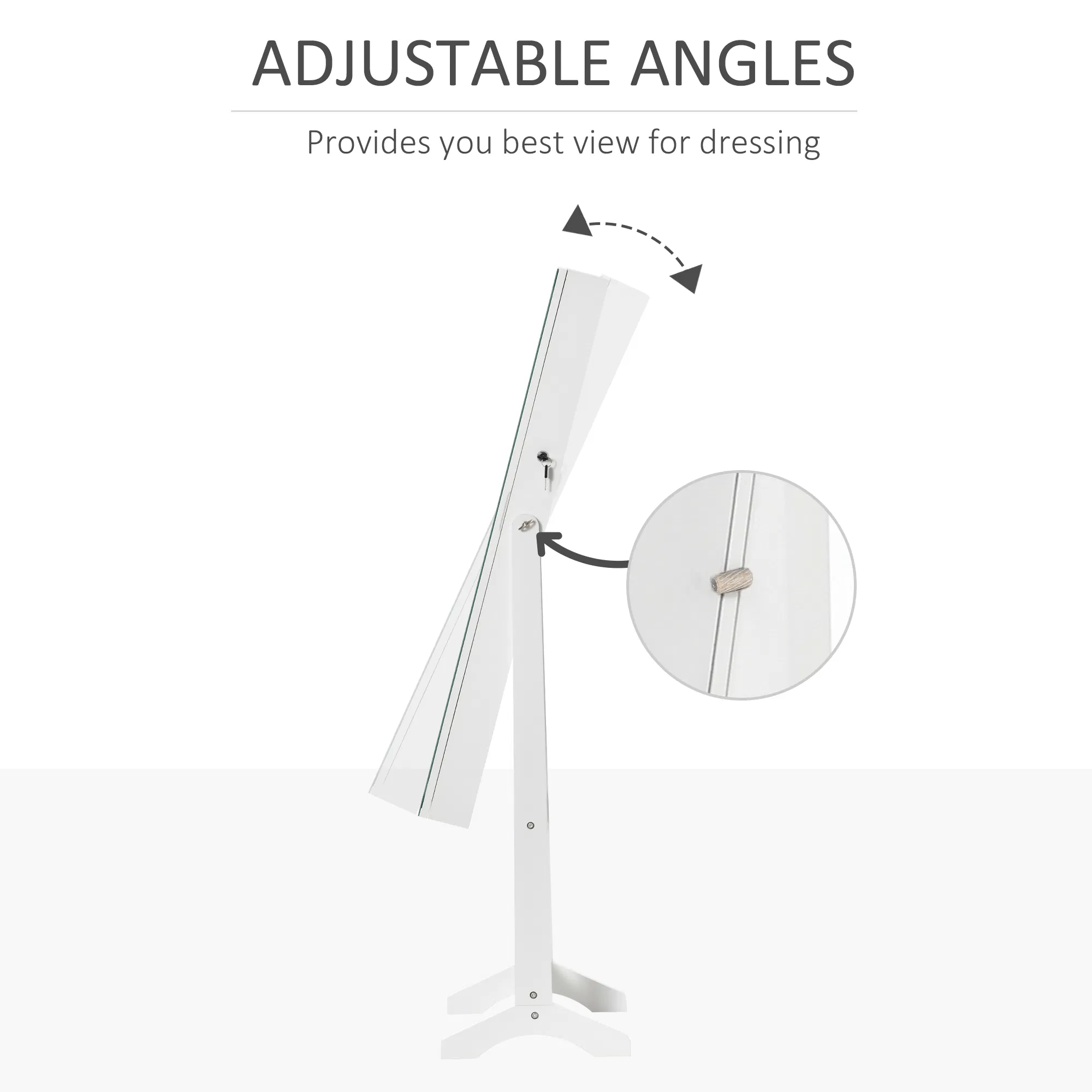 Lockable Jewelry Cabinet: With LED Light, Full-Length Mirror for Bedroom, Dressing Room, White photo 2