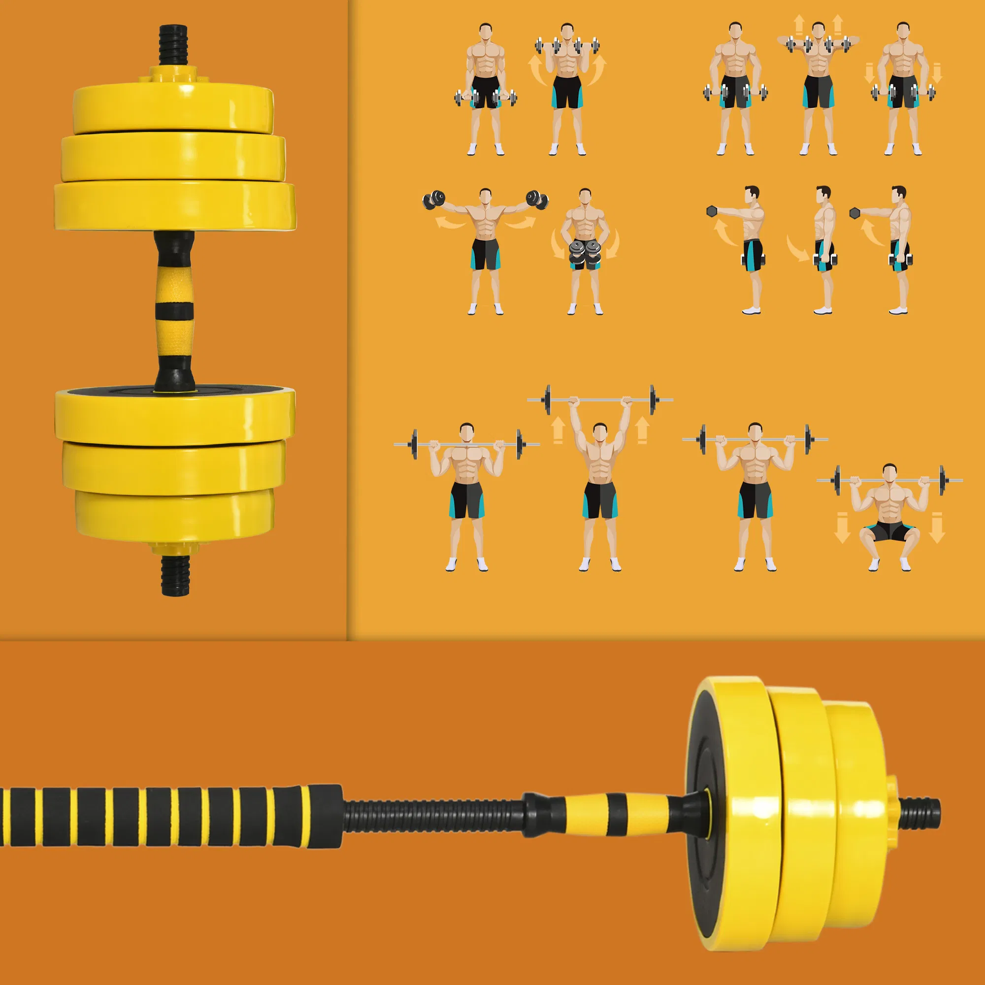 Dumbbell & Barbell Adjustable Set 55lbs Plate Bar Clamp Rod for Strength Training, Full Body Workout, Muscle Building Home Gym Sports Area Exercise Ergonomic photo 5