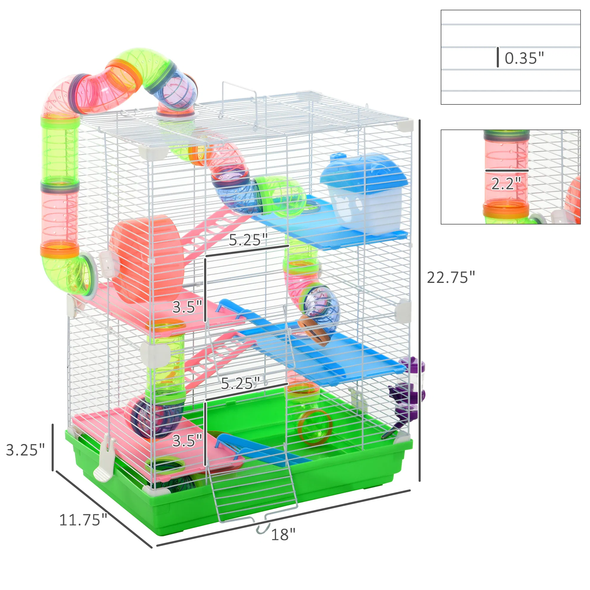 5 Tiers Hamster Cage Portable with Exercise Wheels Play Tube Water Bottle Dishes House Ladder for Gerbils, Green photo 2