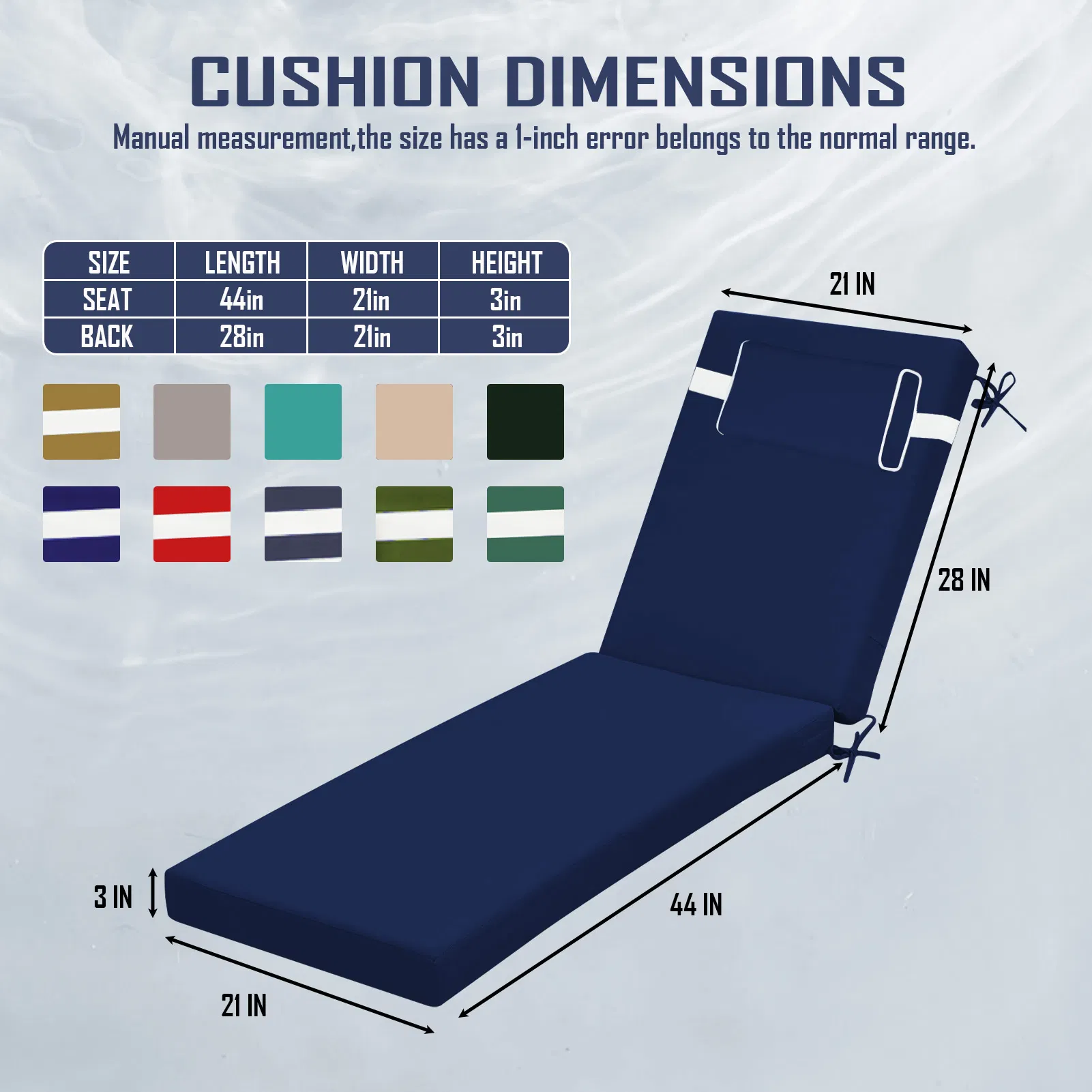 Outdoor Chaise Lounge Cushion, 72 in. x 21 in. x 3 in. Waterproof Fade-Resistant Patio Chair Pad for Pool Beach photo 5
