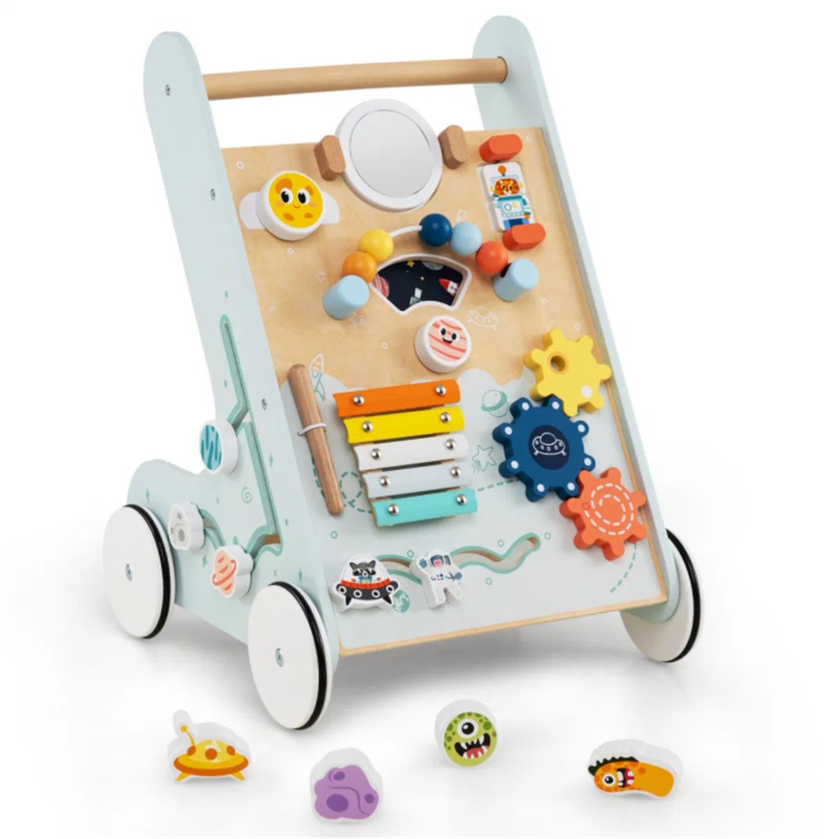 8-in-1 Wooden Baby Walker Push and Pull Learning Activity Center with Wheels for Toddlers 1+ Years Old photo 3