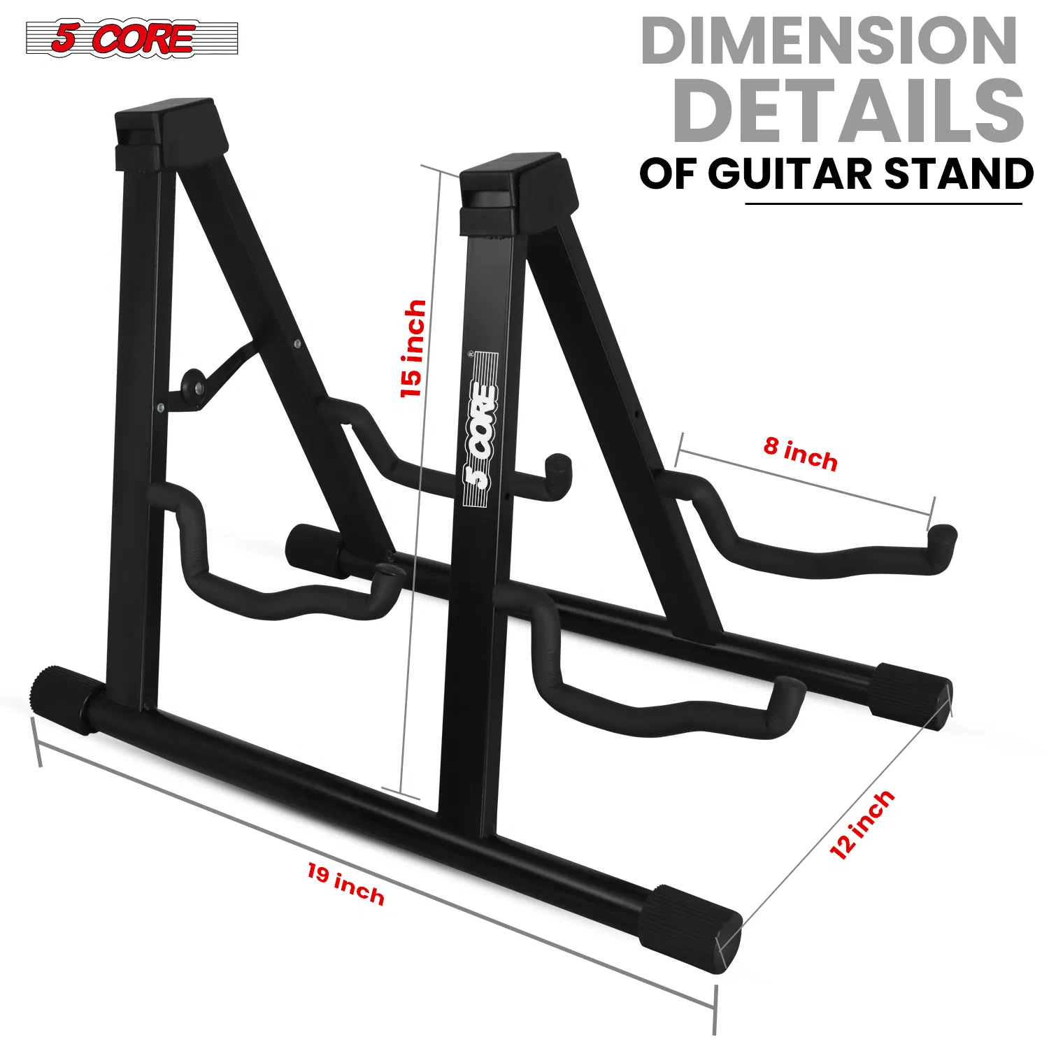 5 CORE Double Guitar Stand Floor Adjustable Heavy Duty A Frame Universal Folding Acoustic Electric Bass Mandolin Banjo Violin Holder Multiple Folding Stands For On Stage Studio Easy Assembly photo 4
