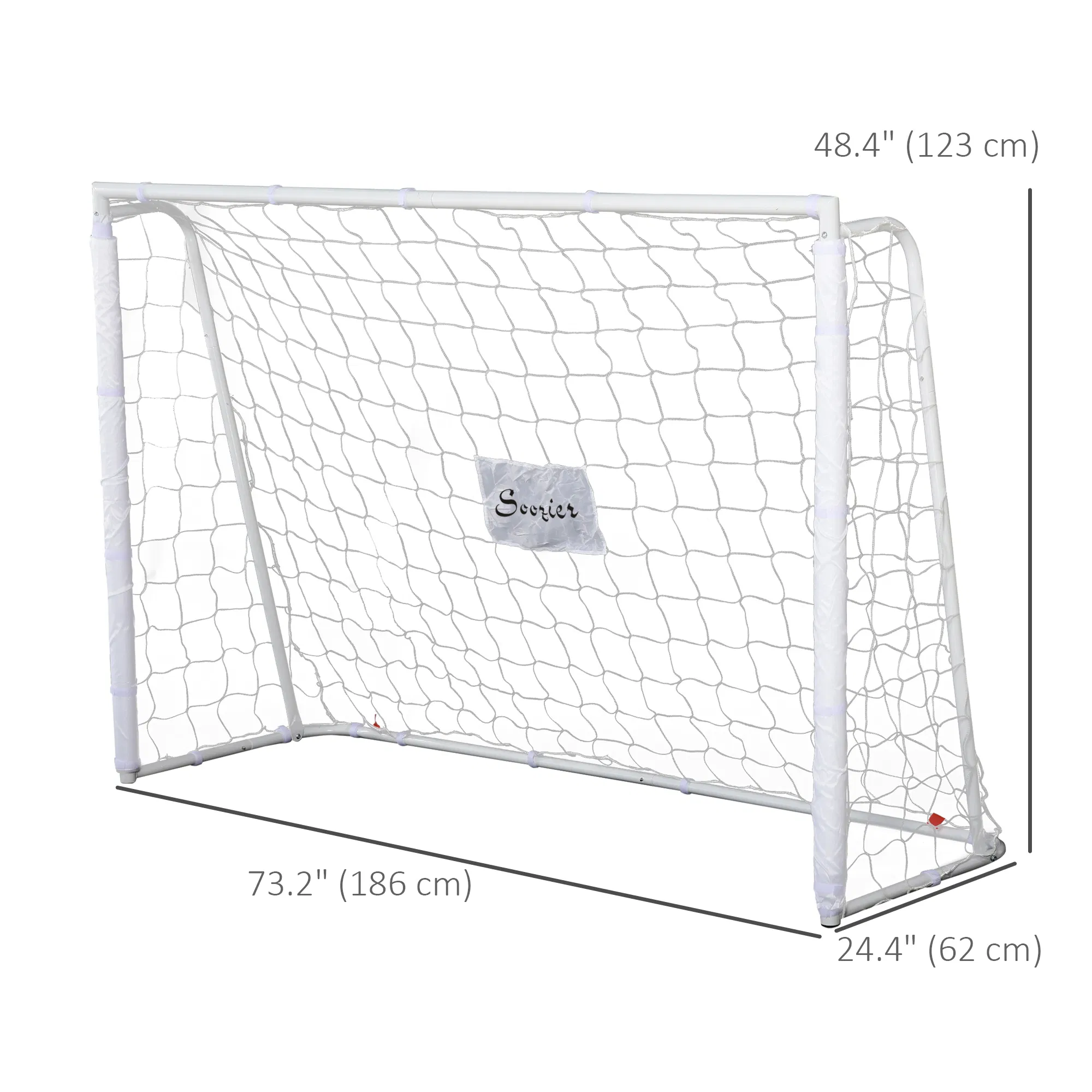 6ft x 4ft Soccer Goal Net with Metal Frame, PE Mesh, Ground Stakes, Easy Assembly, White photo 2