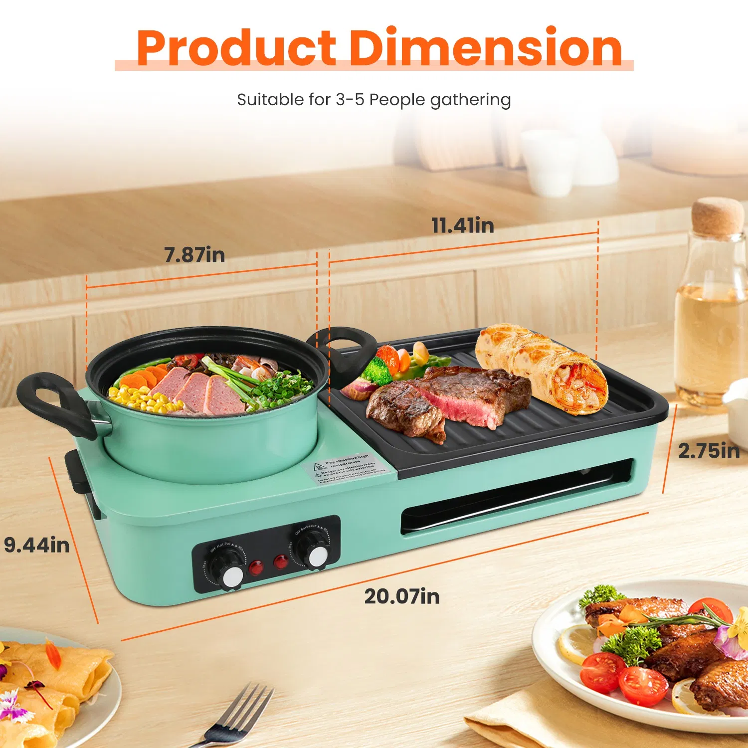 Electric Hot Pot with Grill,1600W 3-in-1 Smokeless Raclette Table Grill for Kitchen, Barbecue Shabu Hot Pot with Non-Stick Cooking Removable Plate, Dual Temperature Control & Dishwasher Safe photo 6