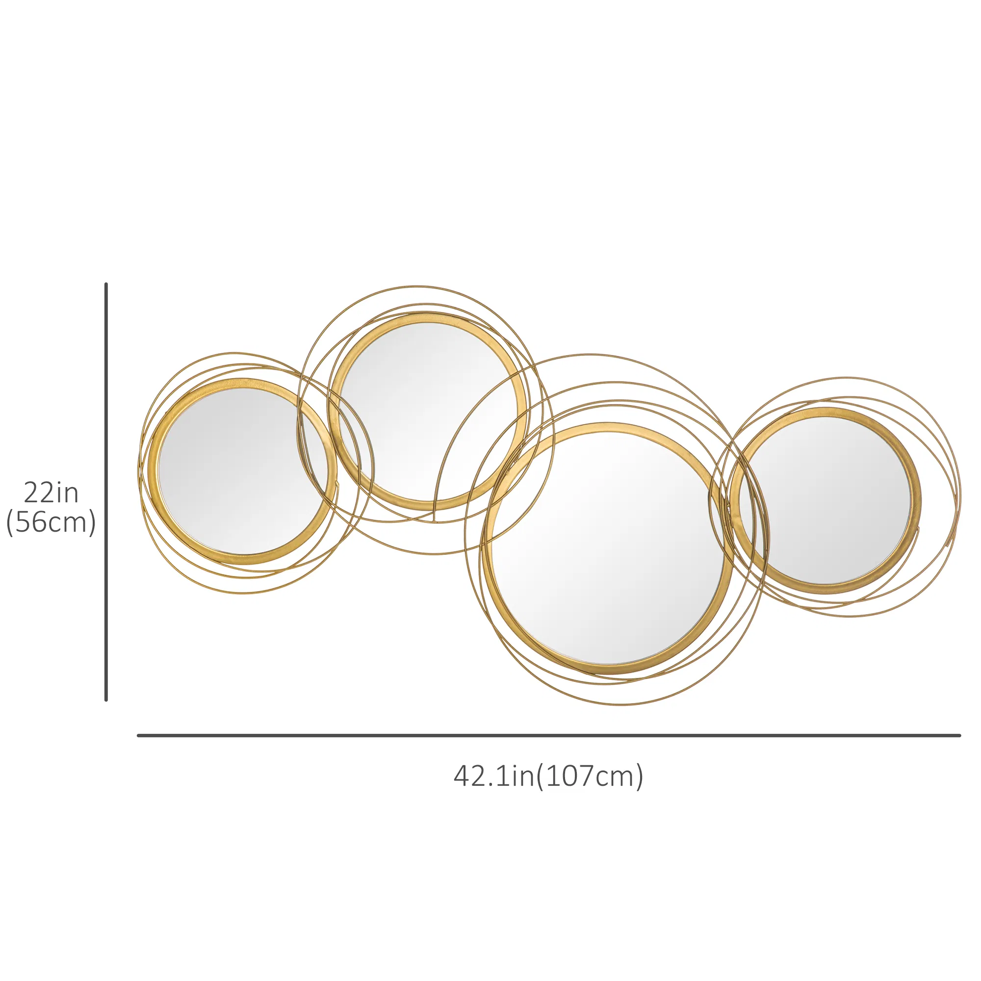 Metal Wall Art Gold Frame Circle Bathroom Mirror Decor Home Hanging Wall Sculptures for Living Room Bedroom Dining Room, 42.25" W x 22" H, Gold photo 4