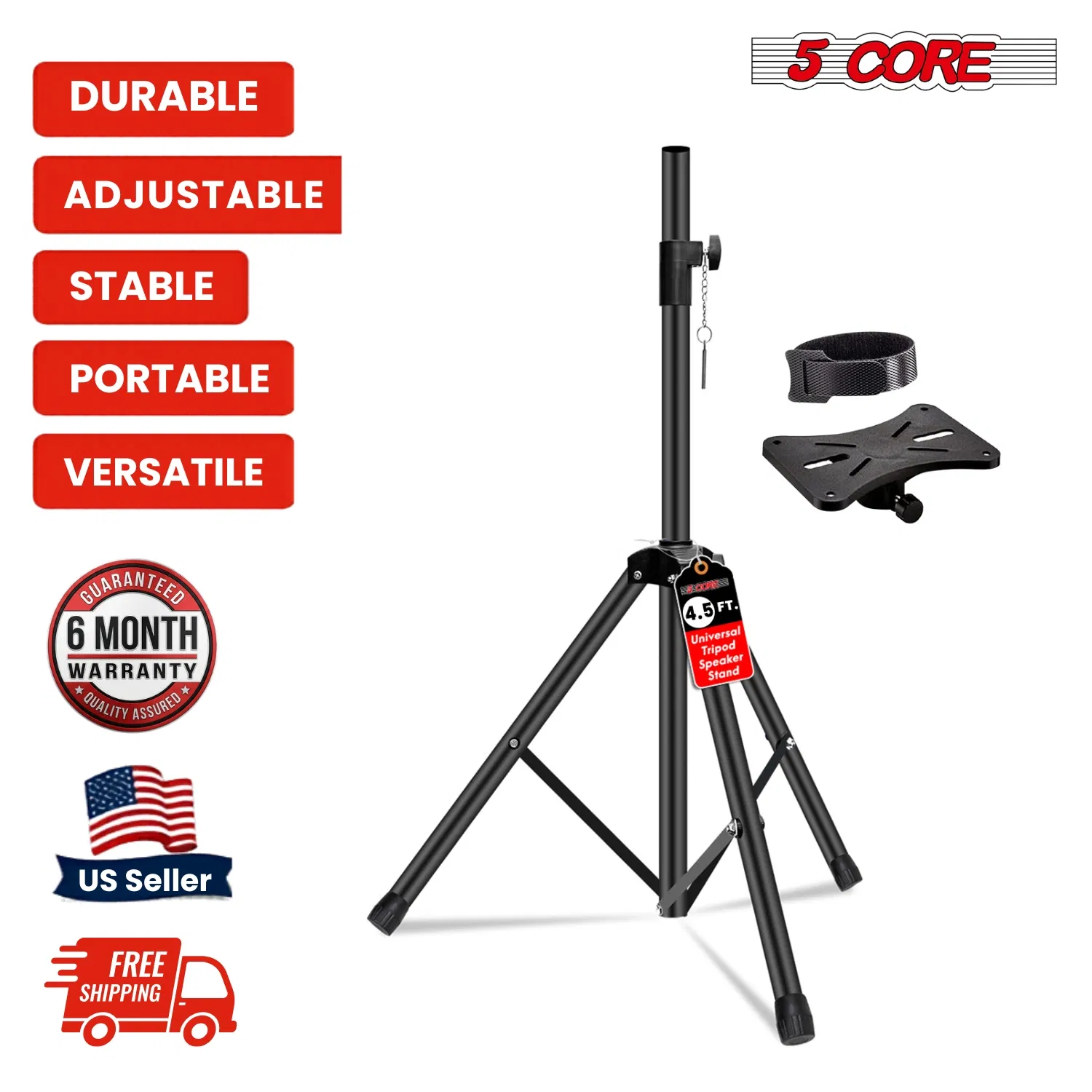 5 Core Speaker Stand Adjustable 31 to 54" PA DJ Tripod Stands Heavy Duty w 35mm Add 132 Lbs photo 6