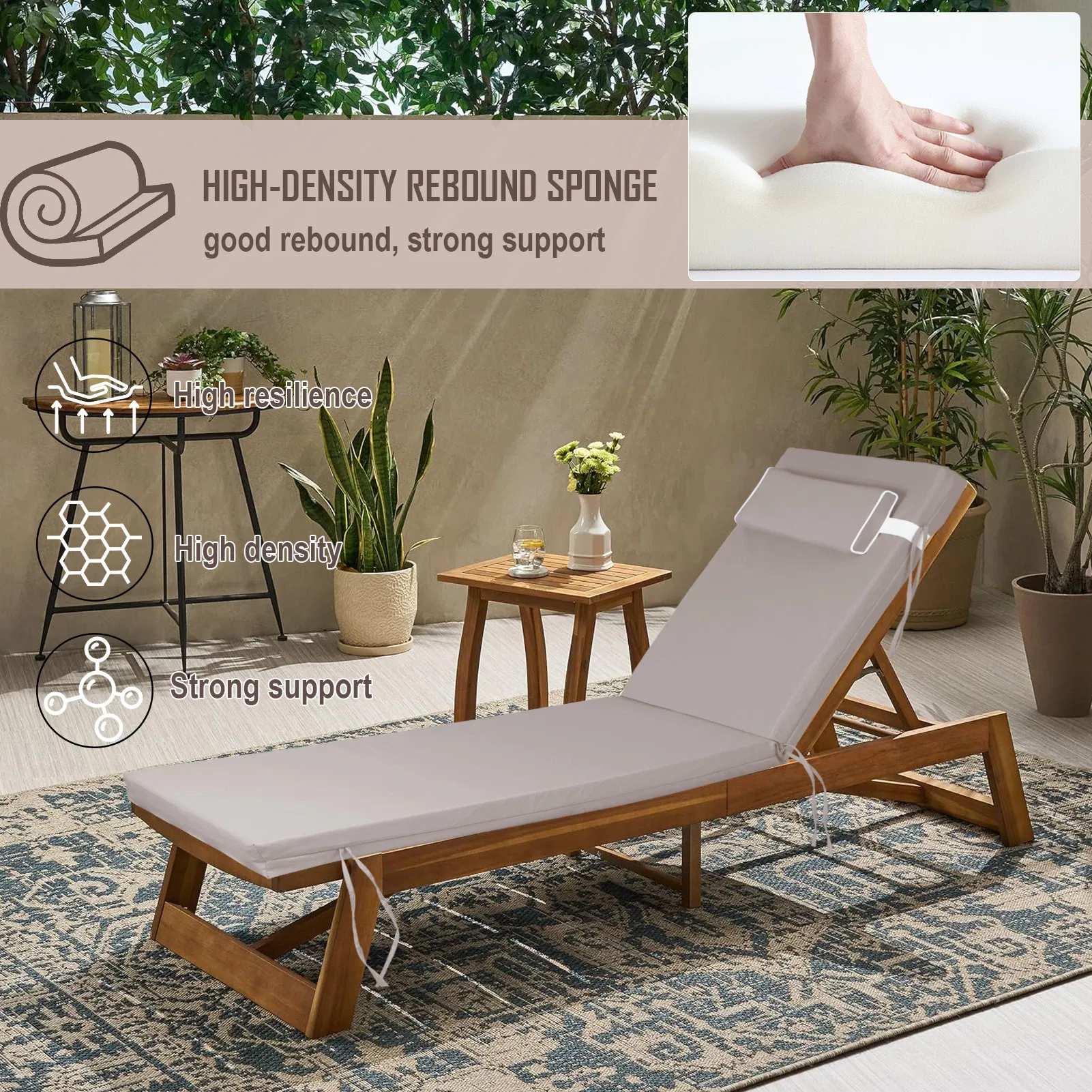 Outdoor Chaise Lounge Cushion, 72 in. x 21 in. x 3 in. Waterproof Fade-Resistant Patio Chair Pad for Pool Beach photo 2