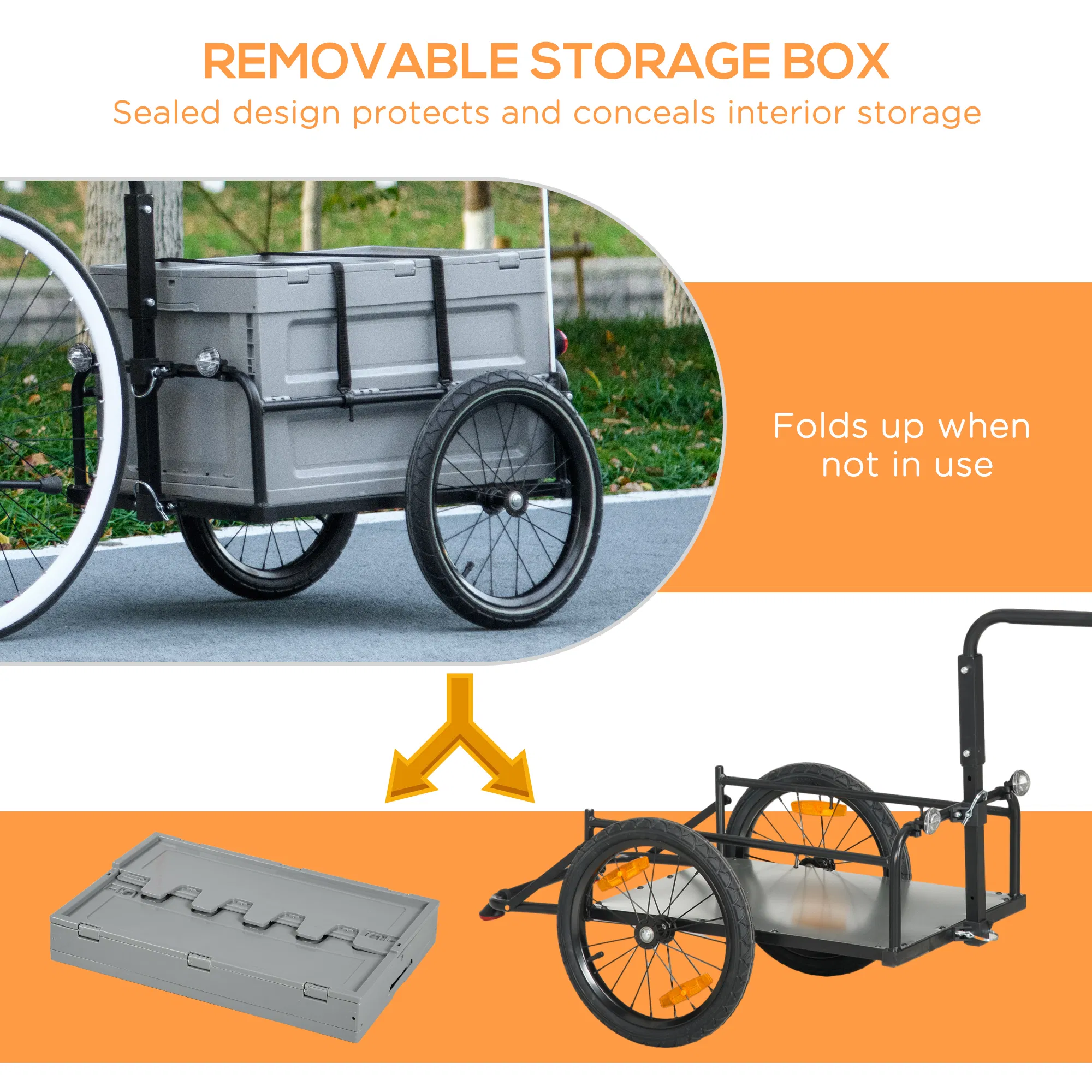 Steel Trailer for Bike, Bicycle Cargo Trailer with Foldable Storage Box and Safe Reflectors, Max Load 88LBS photo 5