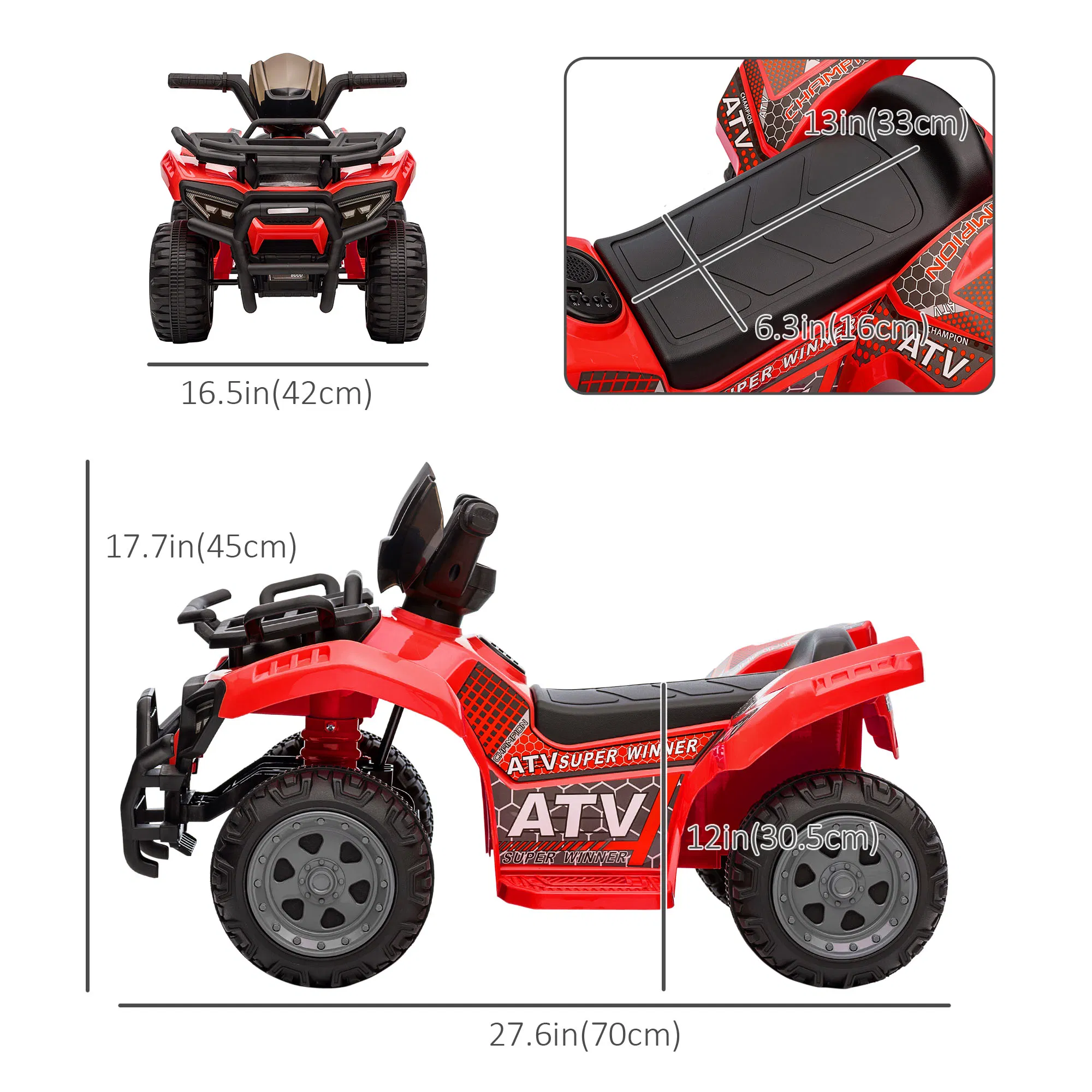 6V Kids ATV Quad, 4 Wheeler Battery Powered Electric Ride on Car with Music, Forward, for Boys and Girls Ages 18-36 Months, Red photo 4