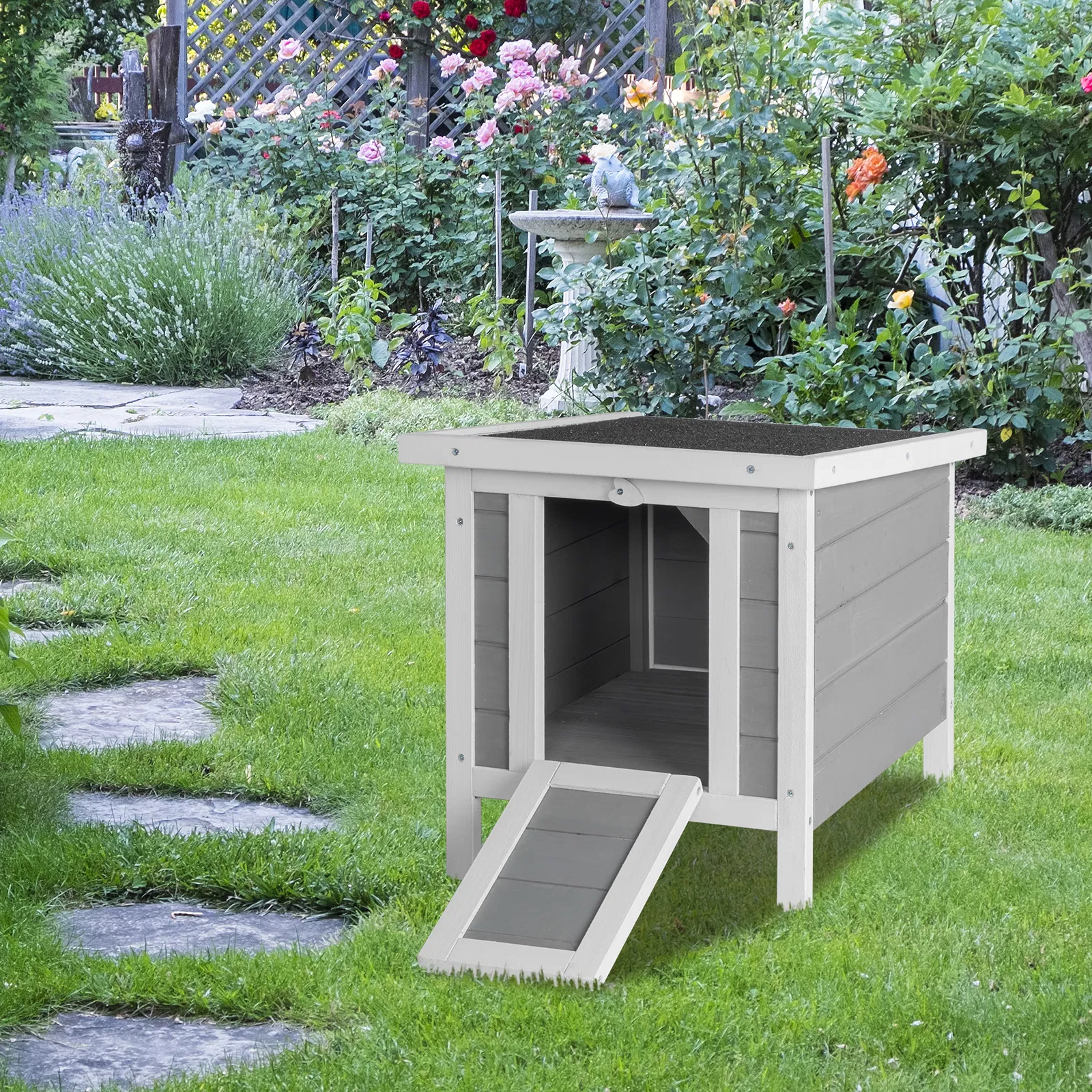 20" Wooden Waterproof Rabbit Hutch Pet Bunny Small Animal House Habitat Gray photo 1