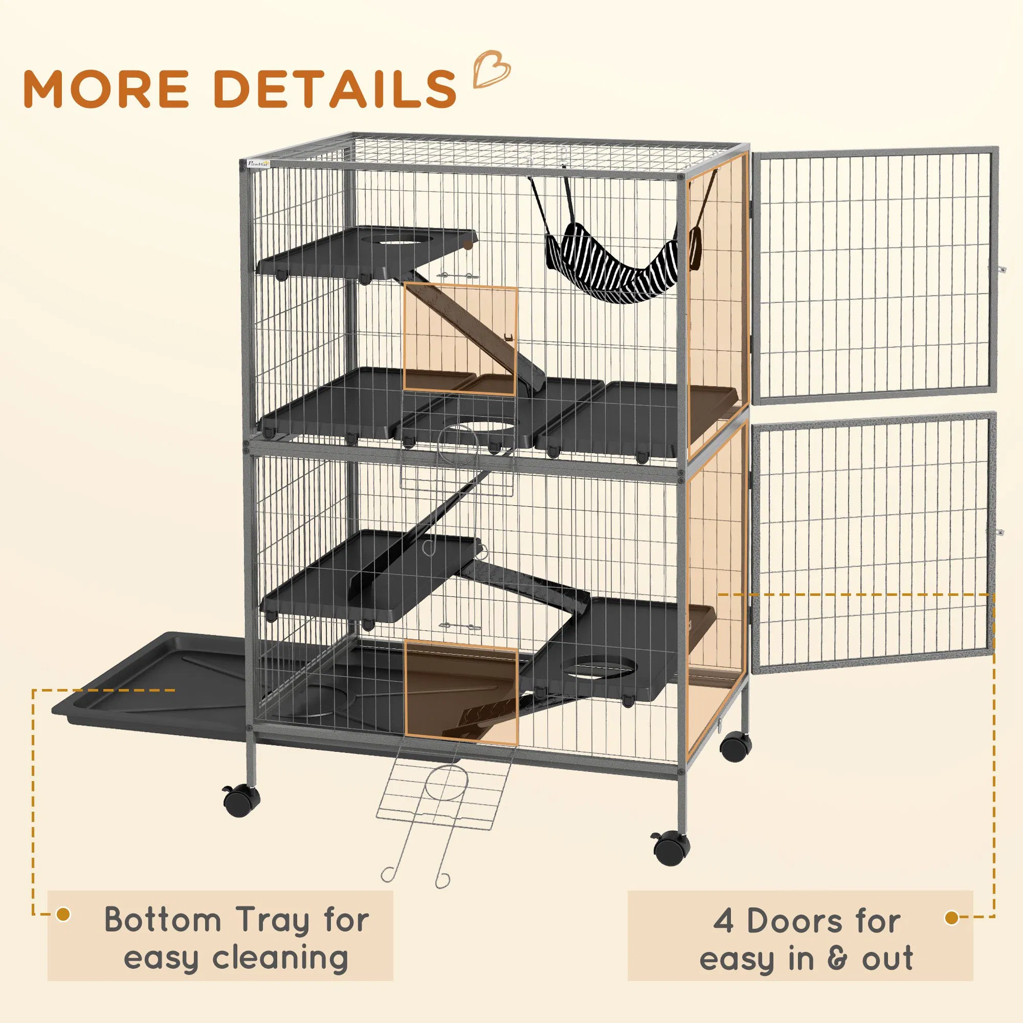 5-Tier Rolling Small Animal Cage, Deluxe Guinea Pig Cage, Ferret Cage for Mink Chinchilla Kitten Rabbit Grey photo 6