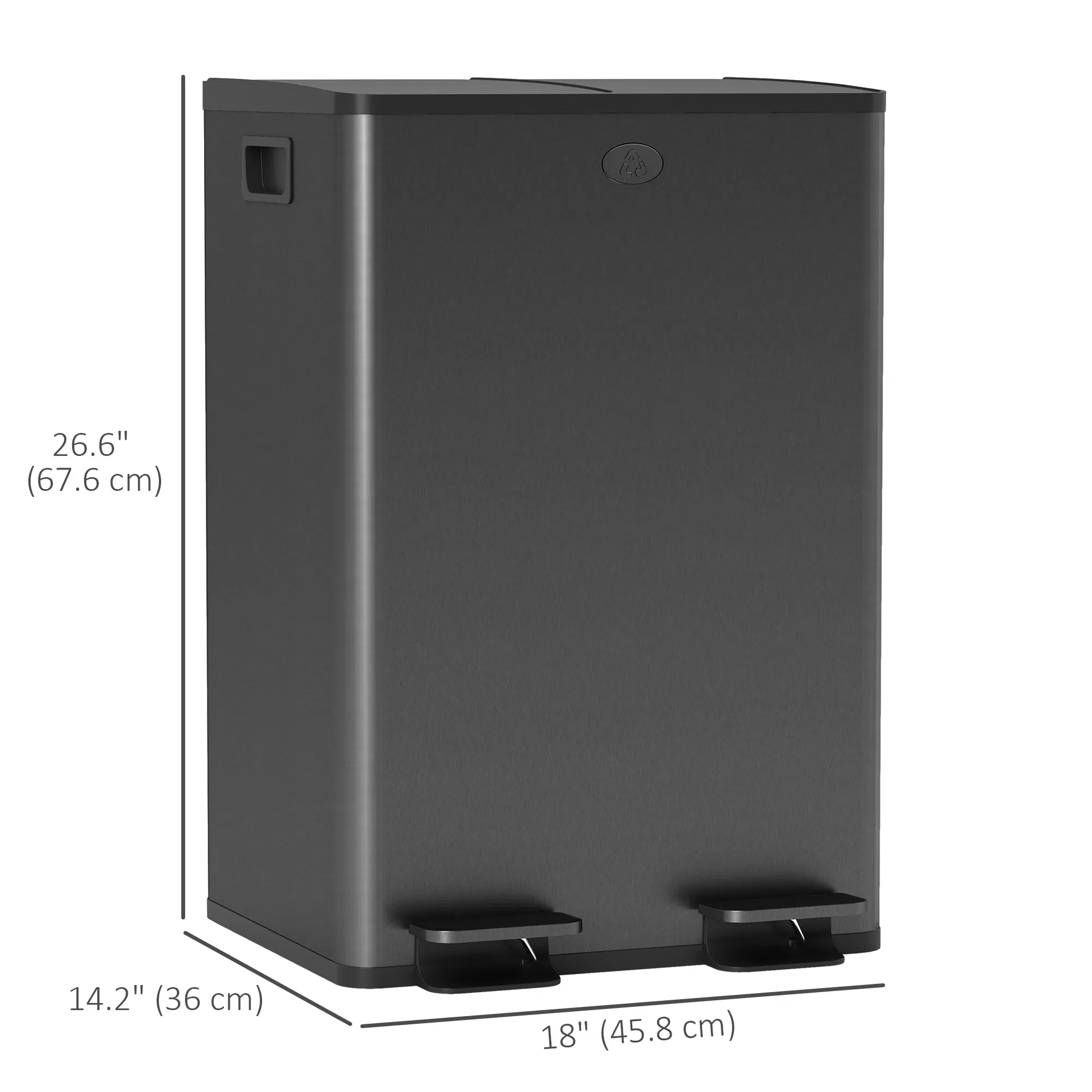 Dual Garbage Bin, Soft-Close Trash Can with Foot Pedal, 2 x 28 Liter Garbage Can with Removable Inner Buckets, Black photo 2