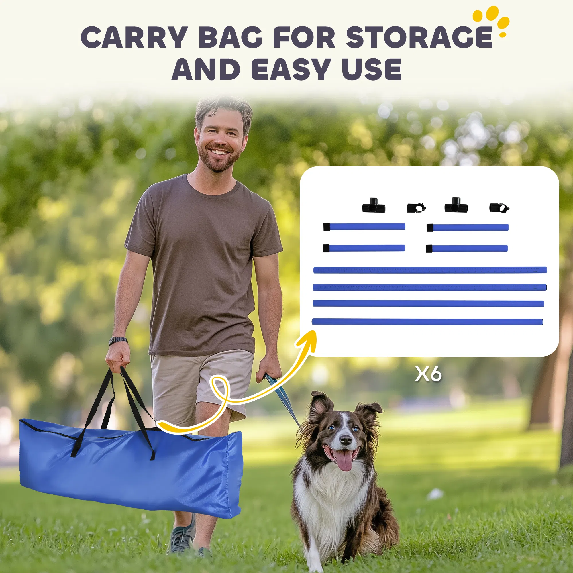 Set of 6 Dog Agility Training Equipment Adjustable Jump Bar Pet Exercise Kit with Carrying Bag (Blue) photo 2