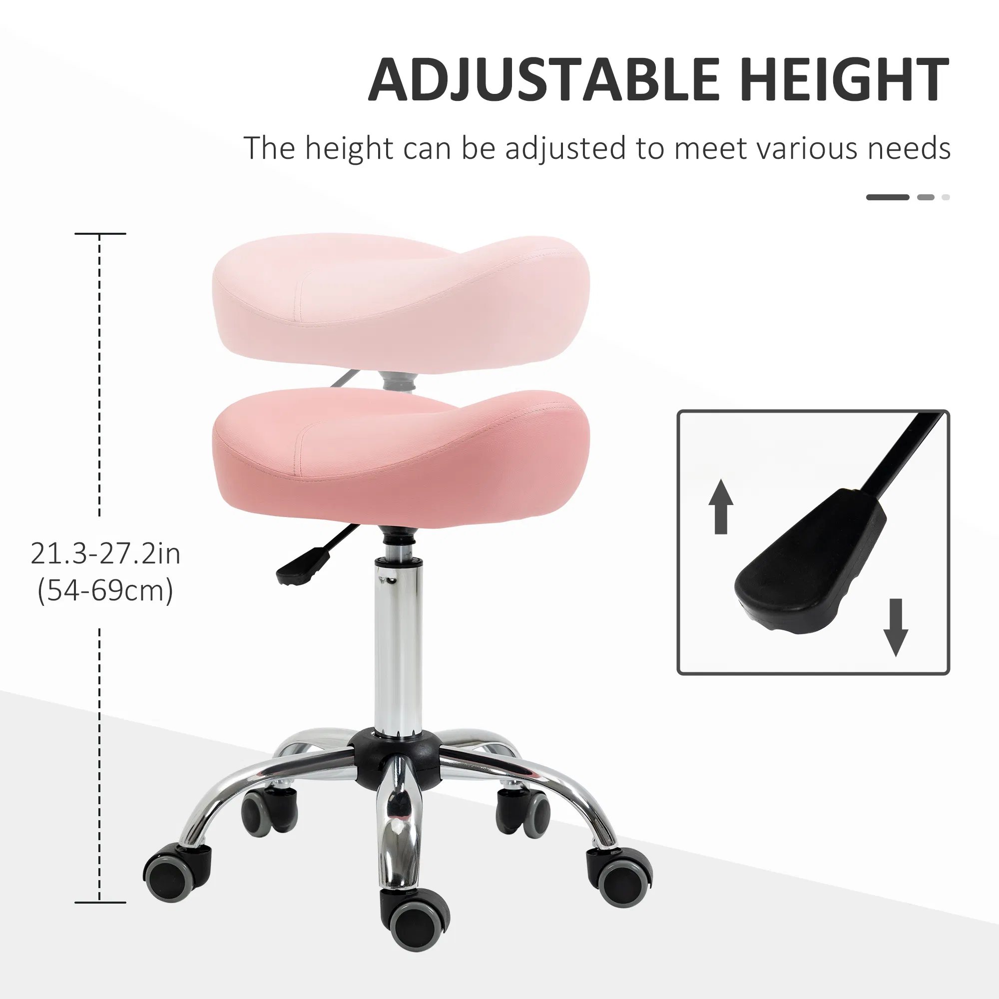 Saddle Stool Chic: Height Adjustable Rolling Salon Chair in Pink PU Leather for Massage, Spa, Clinic, Beauty, and Tattoo photo 2