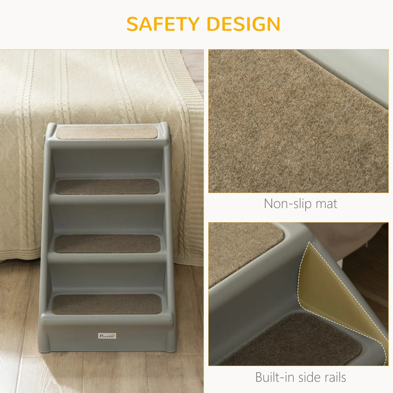 4-Level Portable Dog Stairs, Foldable Dog Steps for Small Dogs, Lightweight Cat Steps, with Nonslip Soft Mats, for High Bed, Sofa, Grey photo 4