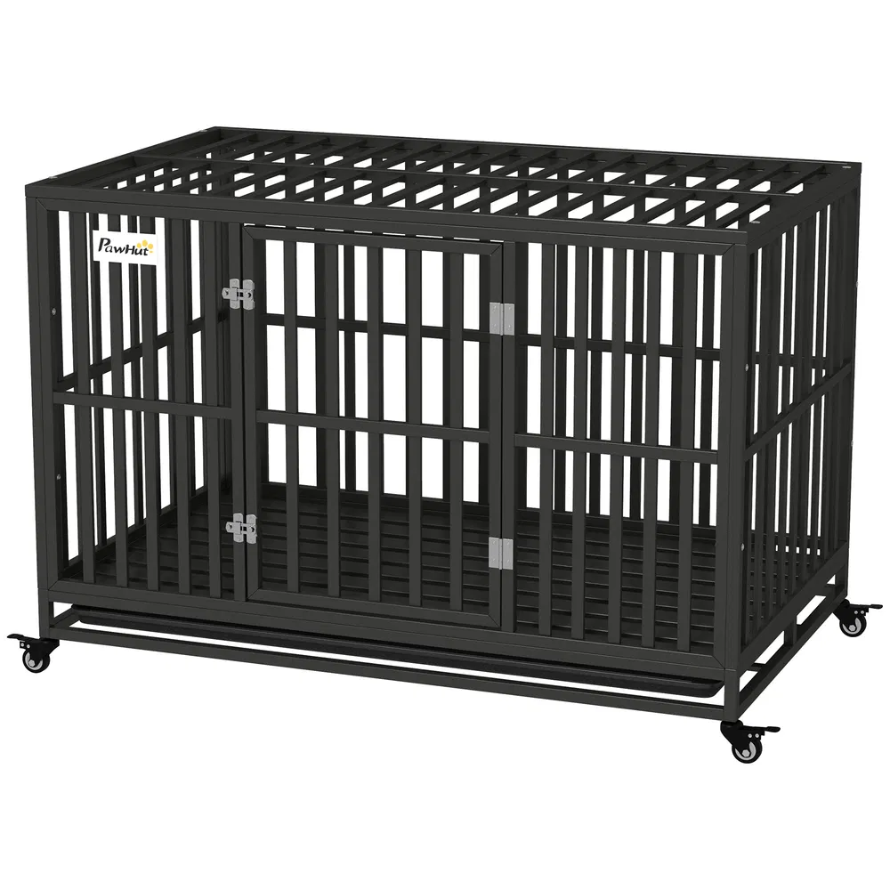 49" Heavy Duty Steel Dog Crate Kennel Pet Cage with Wheels for Convenient Access Anti-Pinching Floor, Black photo 7