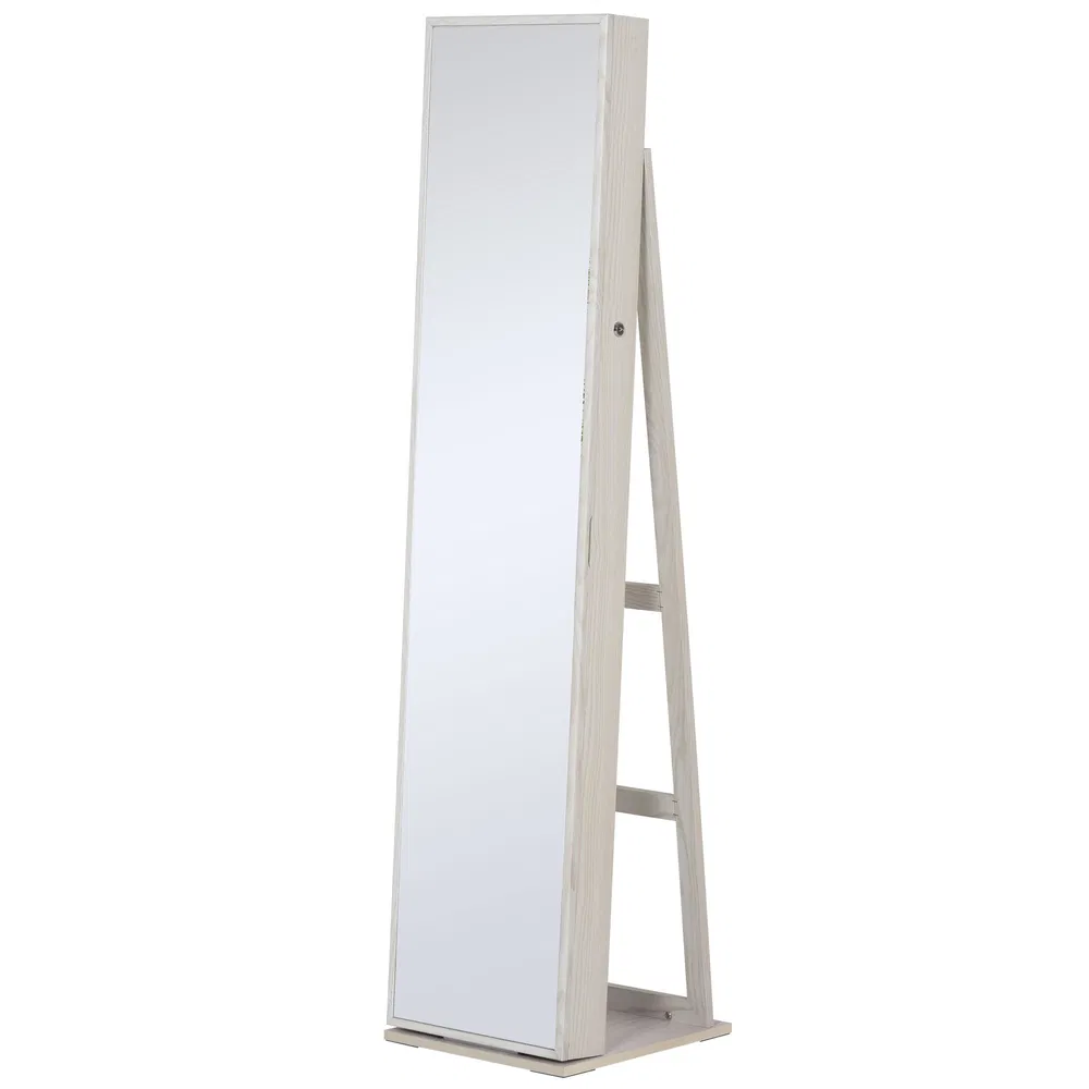 Lockable Jewelry Cabinet Standing Armoire Full Length Mirror LED Lights White Jewelry Organizer photo 7