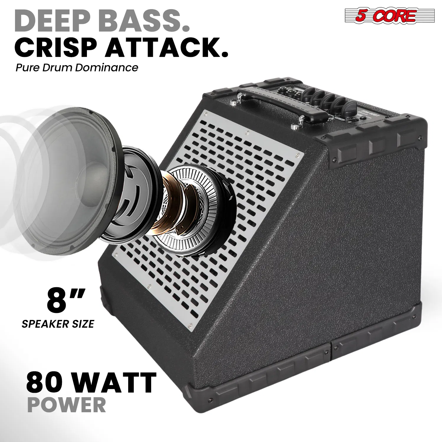 5 Core Electric Drum Amplifier 80W Professional Bluetooth Drumming Amp w 8' Speaker w 3 Band EQ photo 7