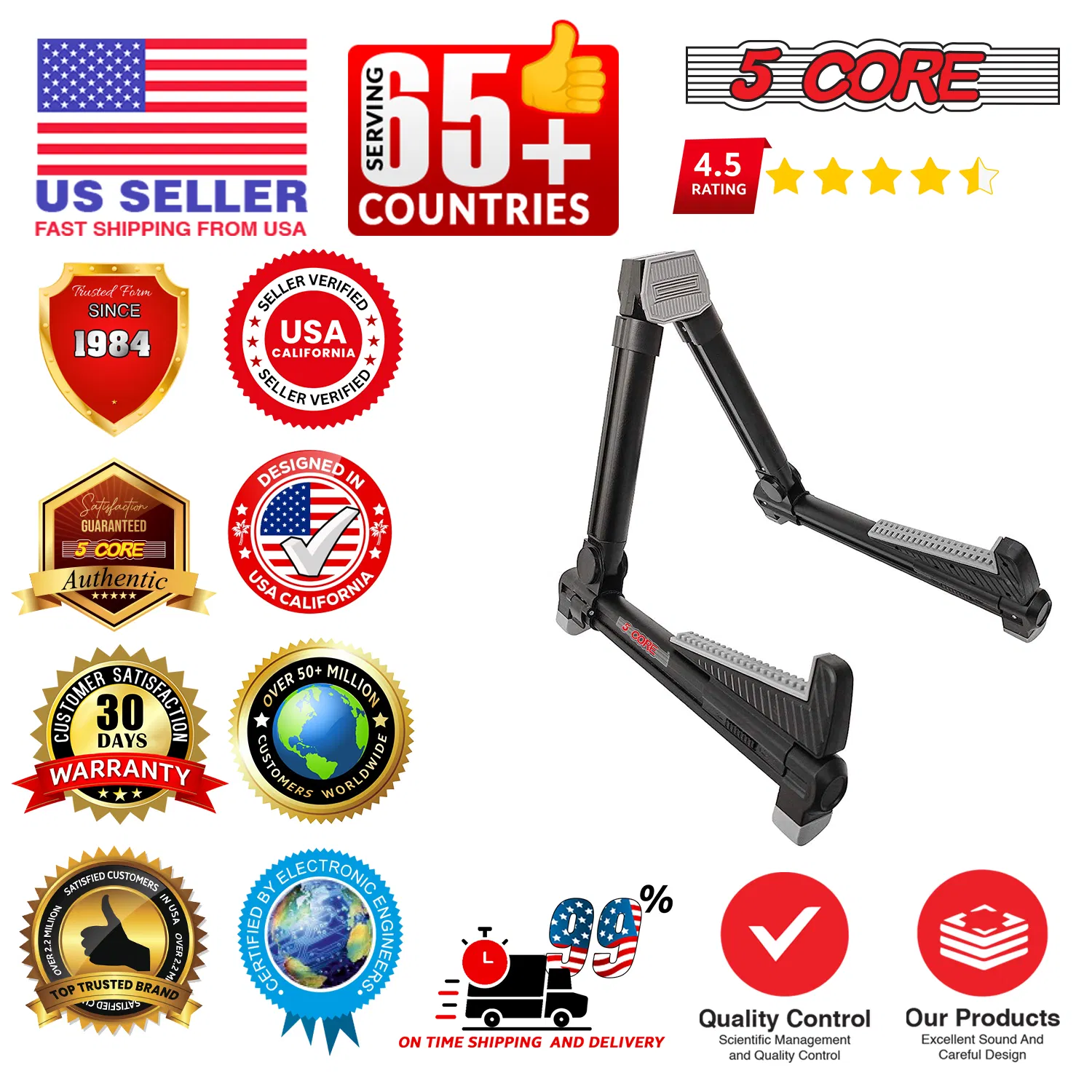 5 Core Guitar Stand Floor Adjustable Aluminum Alloy A Frame Universal Folding Acoustic Electric Bass Mandolin Banjo Violin Stands For On Stage Studio photo 2