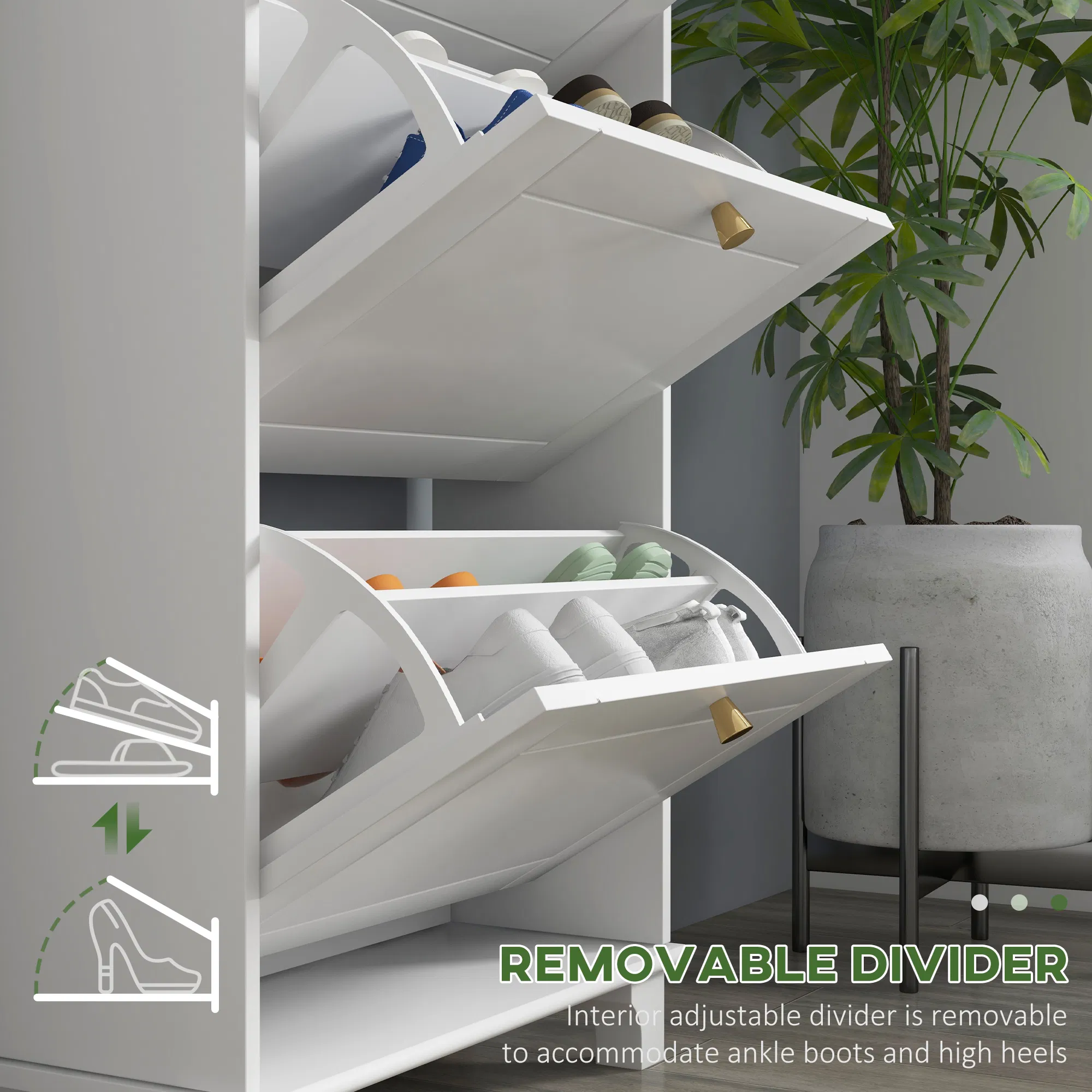 Narrow Shoe Storage with 3 Flip Drawers and Adjustable Shelves, Shoe Cabinet Organizer for 12 Pairs of Shoes, White photo 5