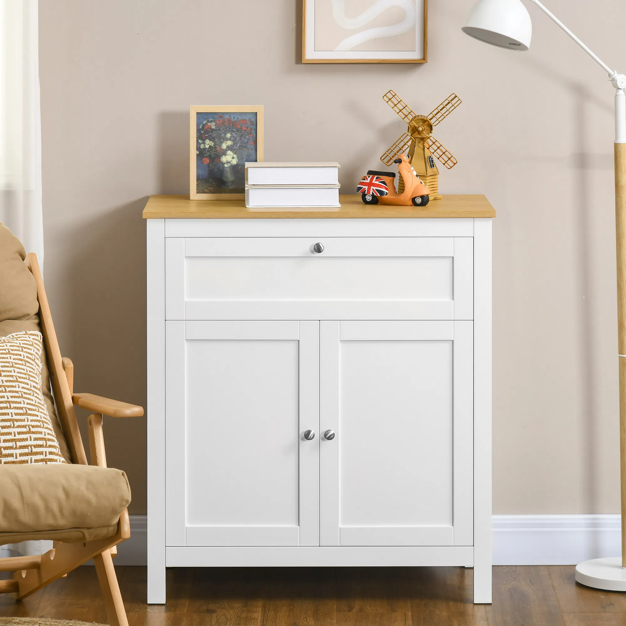 Sideboard Cabinet, Buffet Table with Drawer, Double Door Cupboard and Adjustable Shelf for Living Room, Entryway, White photo 5