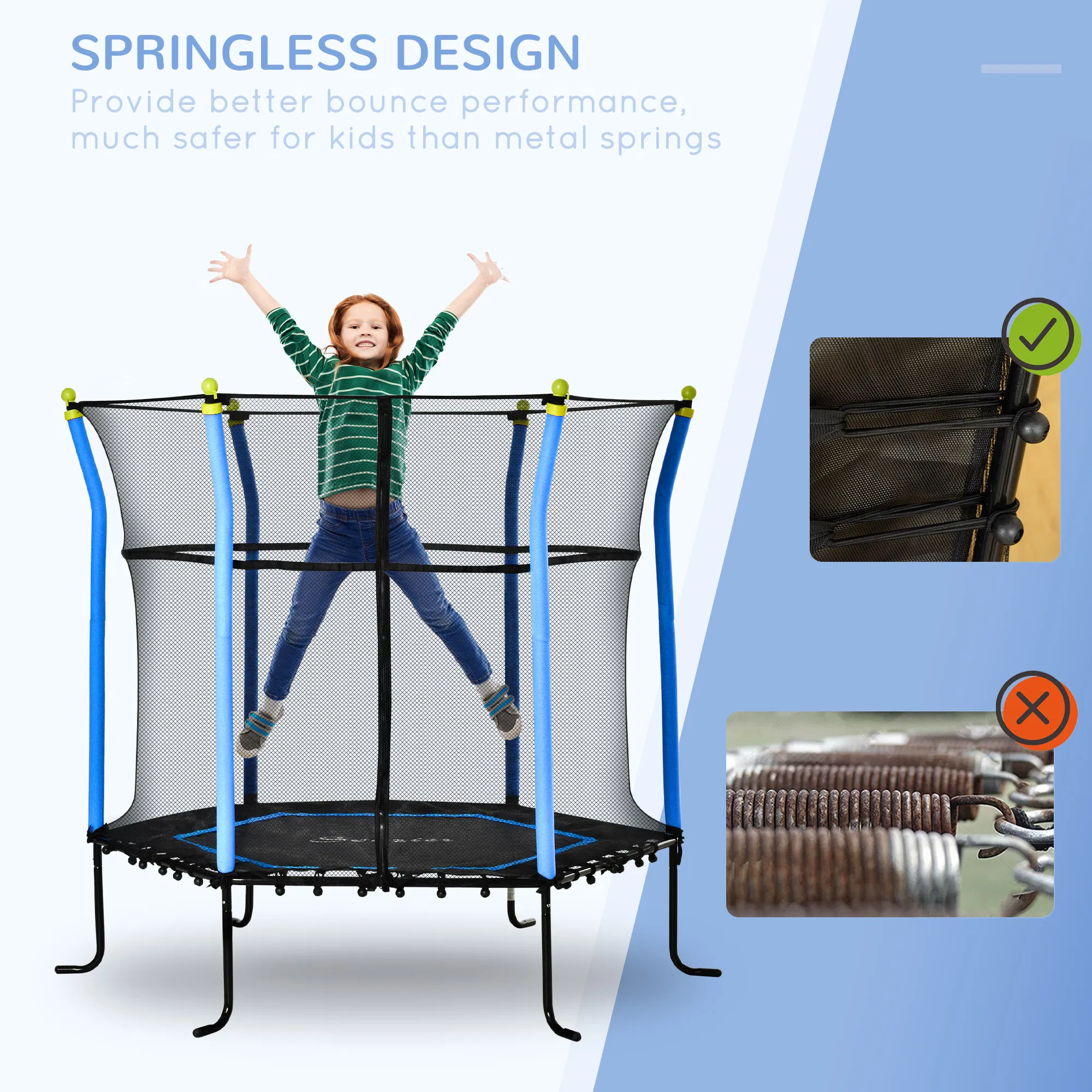 64" Kids Trampoline Mini Indoor/Outdoor Bouncer Jumper with Enclosure Net Elastic Thick Padded Pole Gift for Child Toddler Age 3-10 Years Old Blue photo 5
