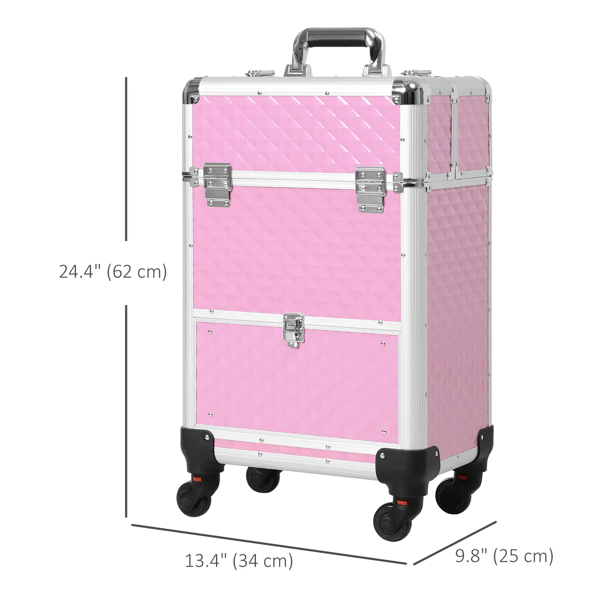 Makeup Train Case Portable Aluminum Rolling Cosmetic Organizer Trolley 4 Wheels Pink Salon Beauty Jewelry Storage photo 6