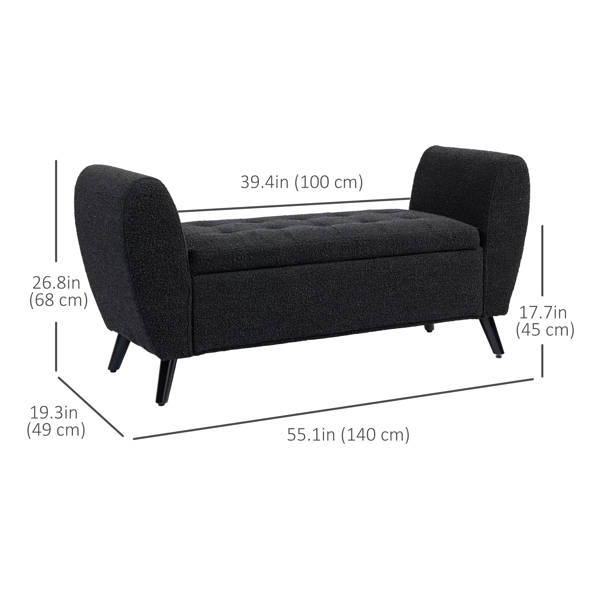 Upholstered Storage Bench with Arms, Modern Ottoman Bench for Bedroom, Entryway, and Living Room, Black photo 5