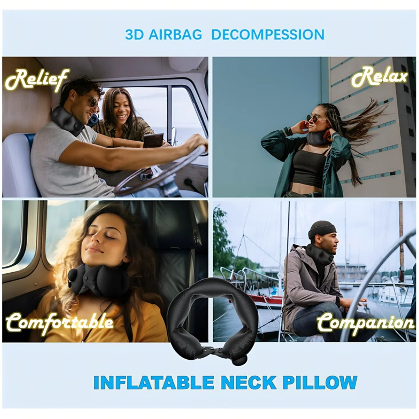 Inflatable neck pillow, adjustable in softness, made of skin-friendly material, providing extremely comfortable neck protection during travel. photo 5
