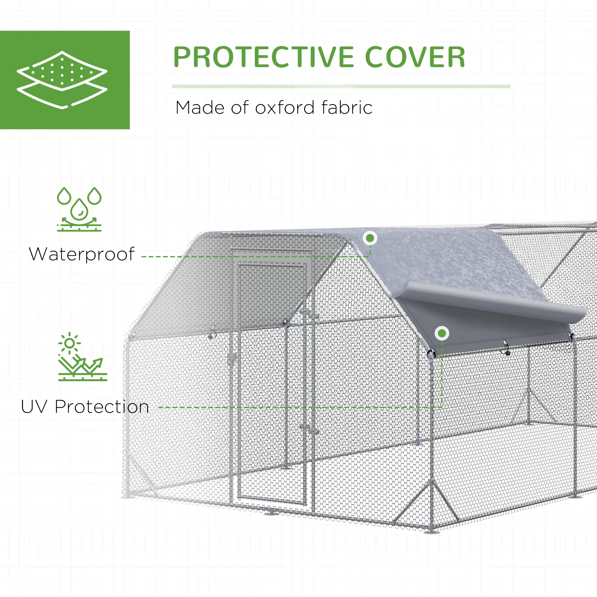 Chicken Run, Galvanized Large Metal Chicken Coop Cage, Walk-in Enclosure Poultry Hen Run House Playpen Rabbit Hutch with Flat Roof, Cover, 9.2' x 18.7' x 6.5', Silver photo 6