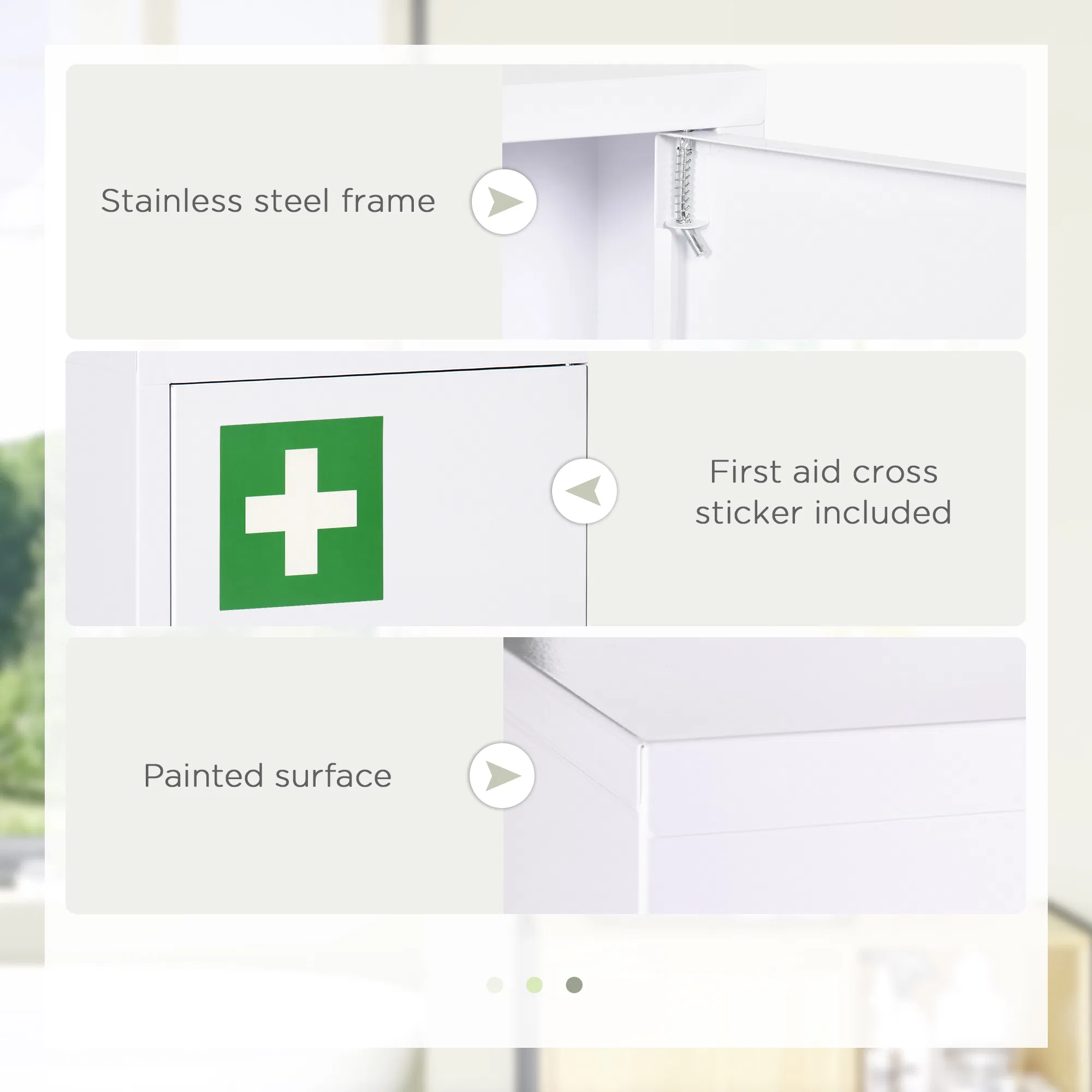 Lockable Medicine Cabinet, 3 Tier Steel Medical Wall Box with 2 Keys and Shelves for Bathroom, White photo 5